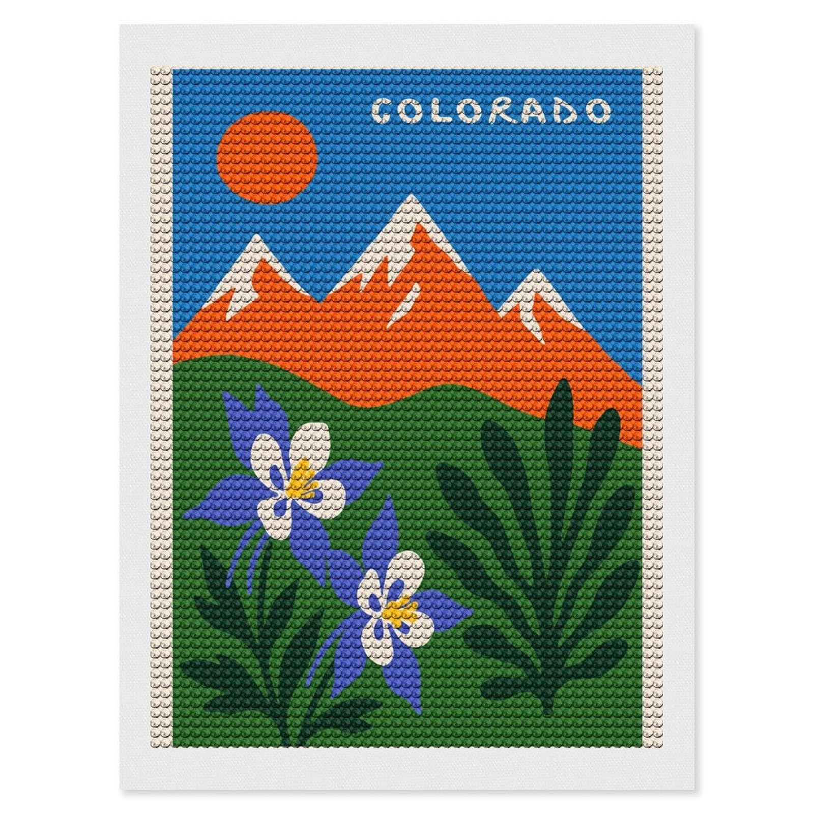 Junmoney Colorado Landscape with Columbine Flowers Diamond Painting Set 12"x16", Stress Relief Craft, Easy to Enjoy, Vintage Style Decor, Festive Craft Gift