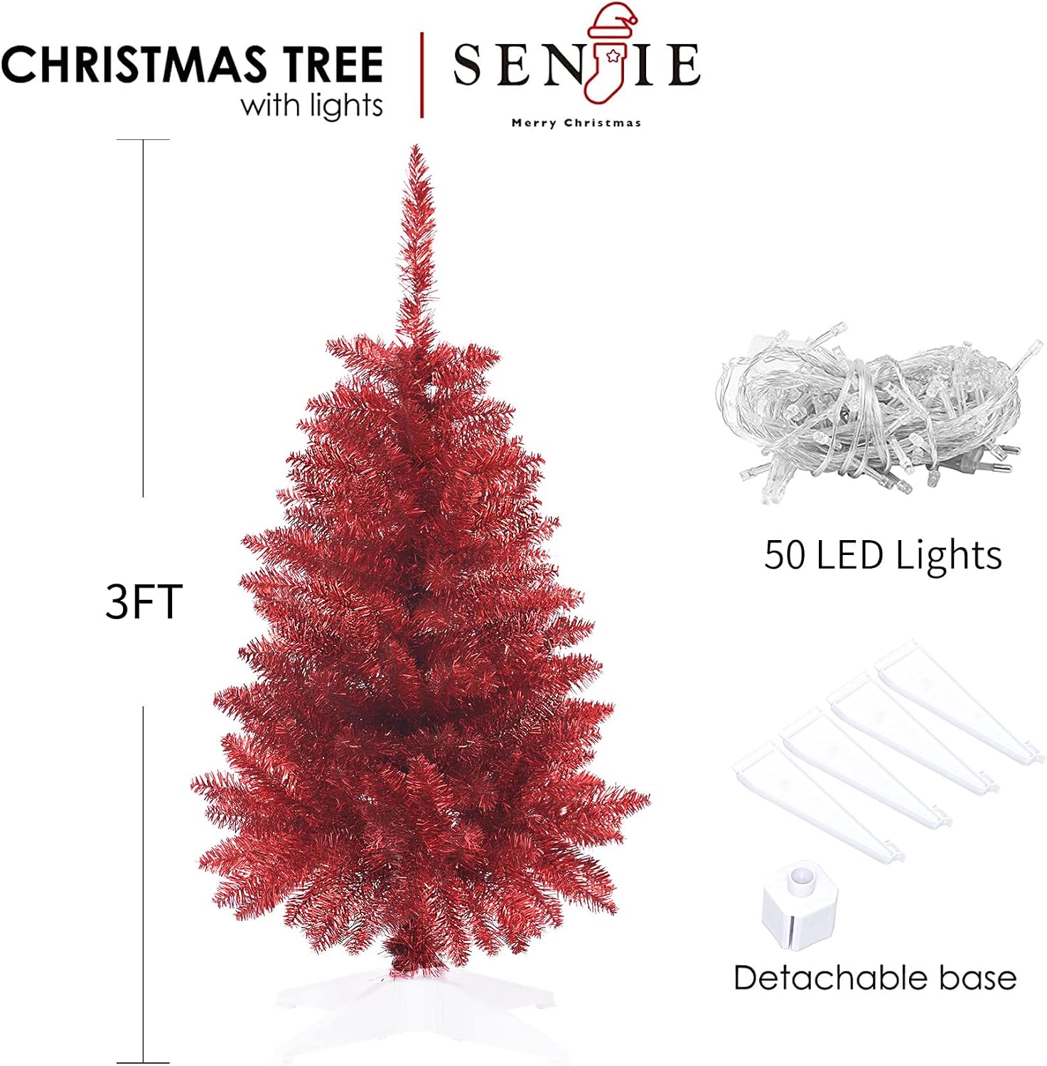 Mini Christmas Tree 3FT Artificial Desktop Xmas Tree for Holiday Decor 160 Branch Tips, Red