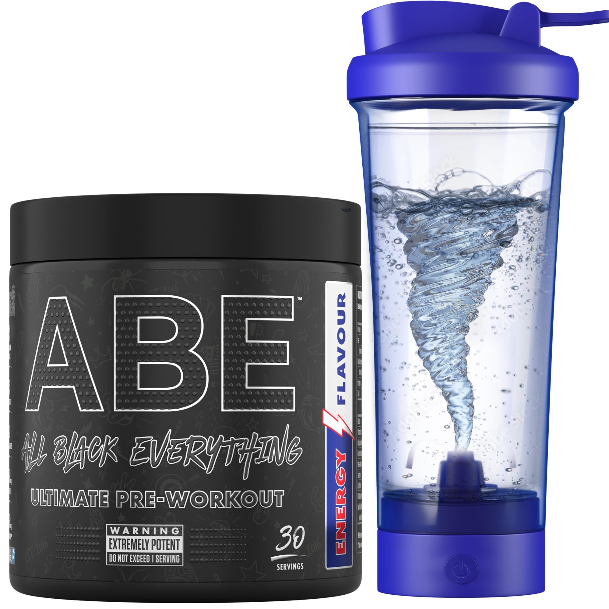 Applied Nutrition Bundle ABE Pre Workout 375g + Electric Shaker | All Black Everything Pre Workout Powder, Energy Drink, Physical Performance, Creatine, Beta Alanine, Caffeine (Energy Flavour)
