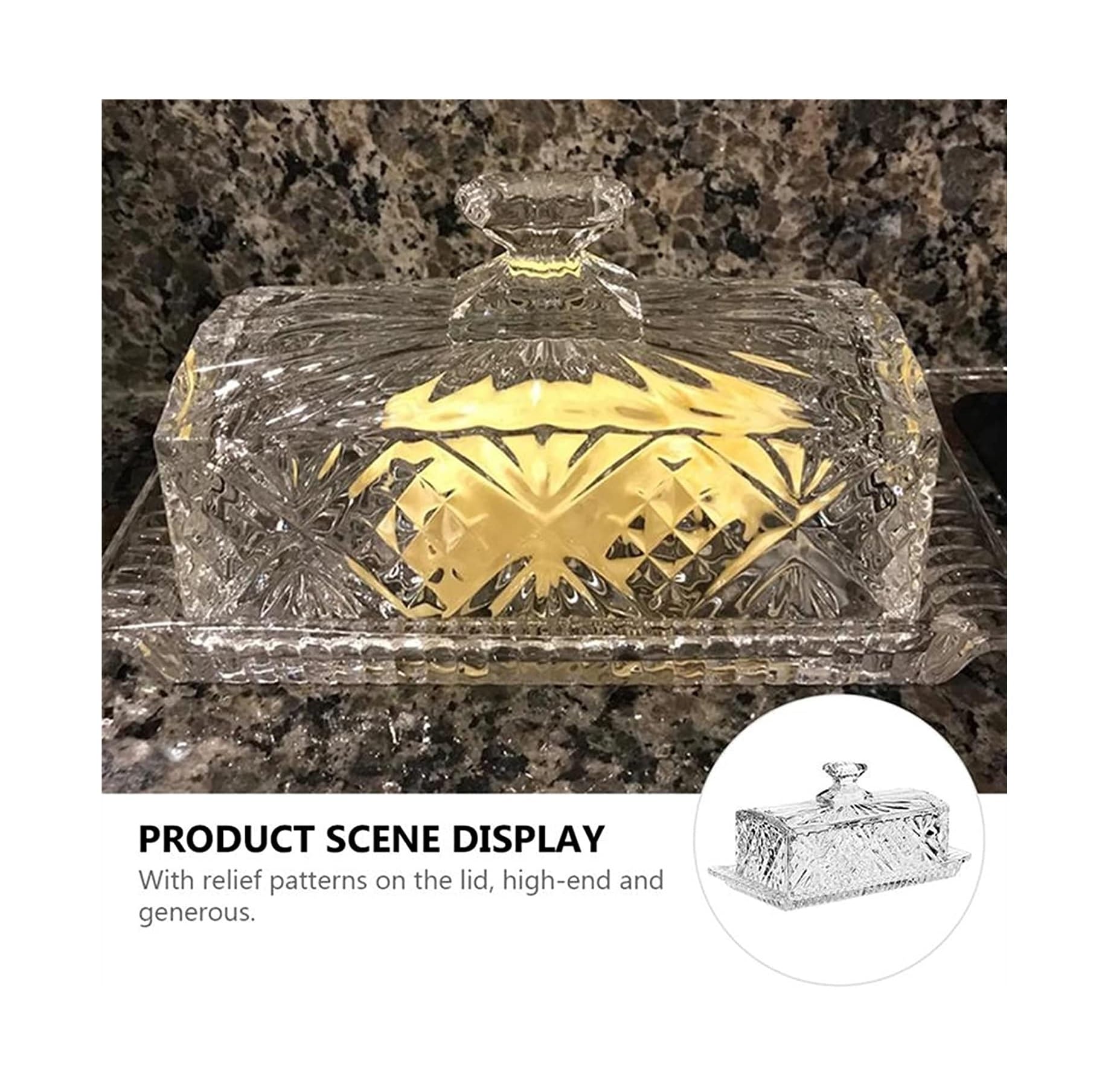 Generisch Klare Glas-Butterdose mit Deckel zur Aufbewahrung von Lebensmitteln auf der Arbeitsplatte (transparent)