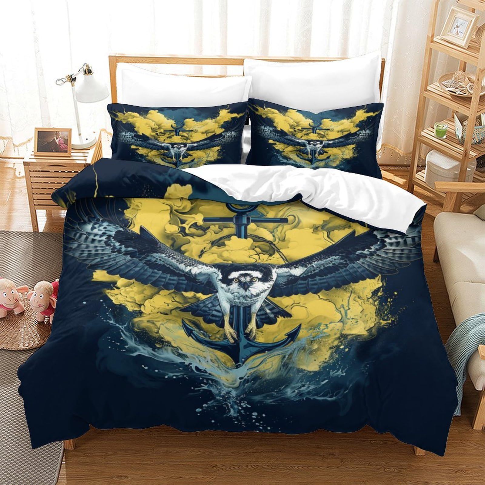 P1S9U7W5Y 3D Printed Eagle Pattern Microfiber 3 Piece Duvet Cover Set for Adults Teens Bedroom Decor Feather Bedding Set Soft Breathable Super king（260x220cm）