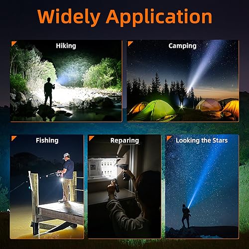 Miniatura 9 de SuperFire Linternas recargables de alto lúmenes, 2000 lúmenes, linterna táctica de emergencia LED súper brillante, 5 modos de luz, linternas LED de