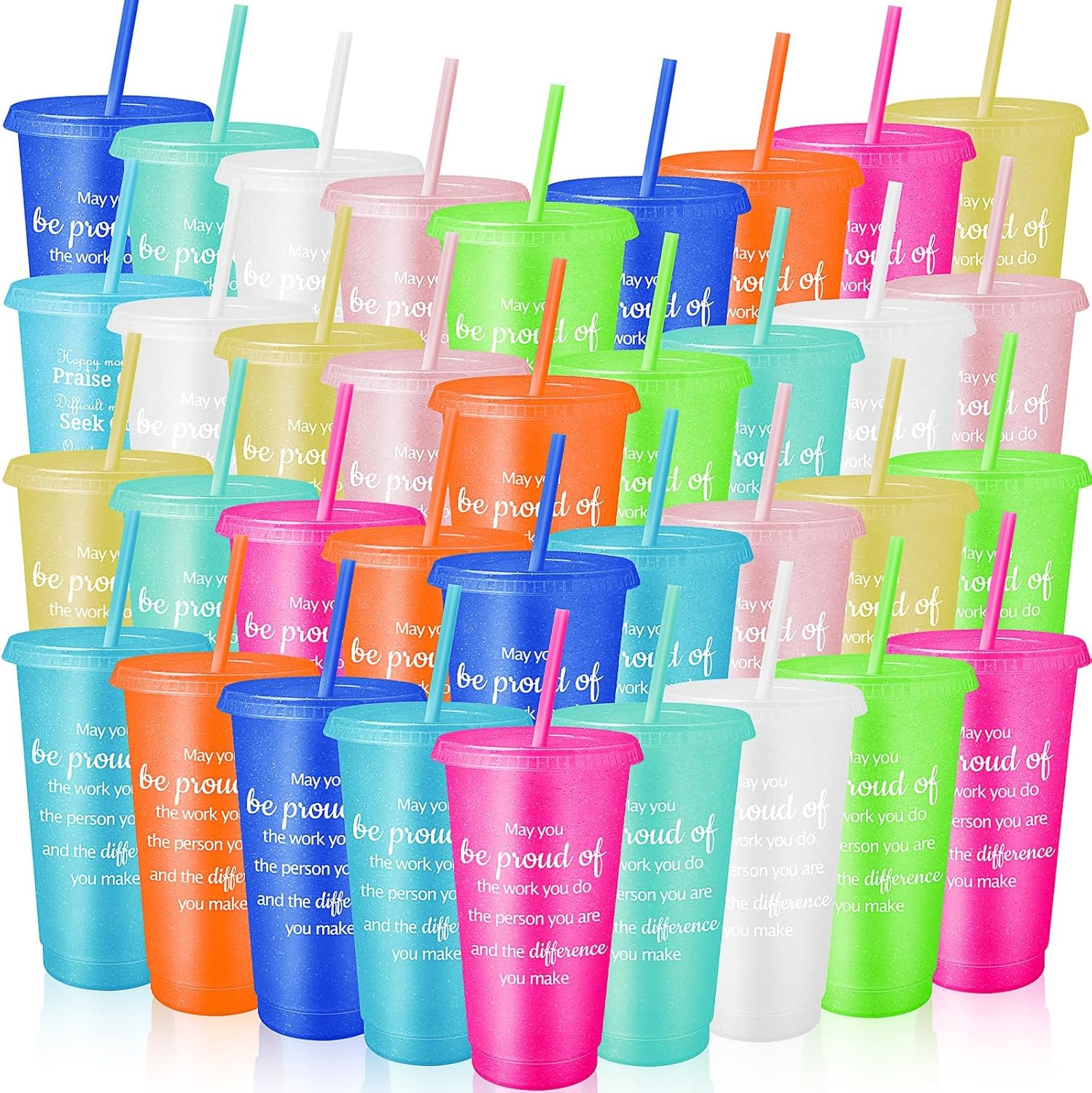 36 Pcs Appreciation Tumblers Gifts Bulk 24 oz Employee Thank You Cup for Coworker Team Staff Teacher Christmas Gift Plastic Colorful Inspirational Cups with Lids Straws