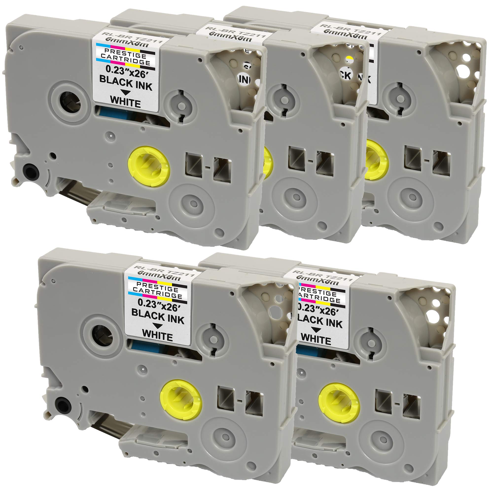 5X Compatible Label Tapes TZ-211 TZe-211 Black on White 6mm x 8m for PT-1000 1005 1010 3600 9600 D200 D210 D210VP D600VP E100 E300VP E550WVP H101C H101GB H105 H110 H300 H500 P700 P750W