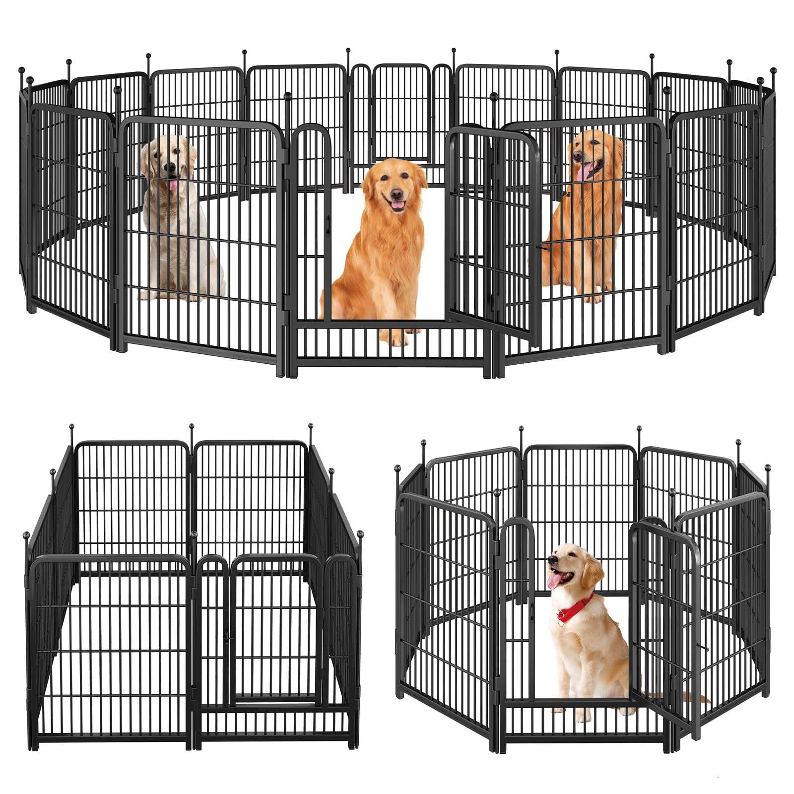 Dog Playpen,Portable Outdoor Dog Fence, Dog Playpen for Large/Medium/Small Dogs, Dog Fences for the Yard,with Doors Foldable Metal (40 inch, 16 Panels)