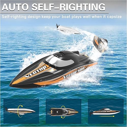 Miniatura 4 de VOLANTEXRC Atomic - Barco de carreras eléctrico sin escobillas para exteriores, 45 MPH, para piscinas y lagos con batería recargable, color amarillo