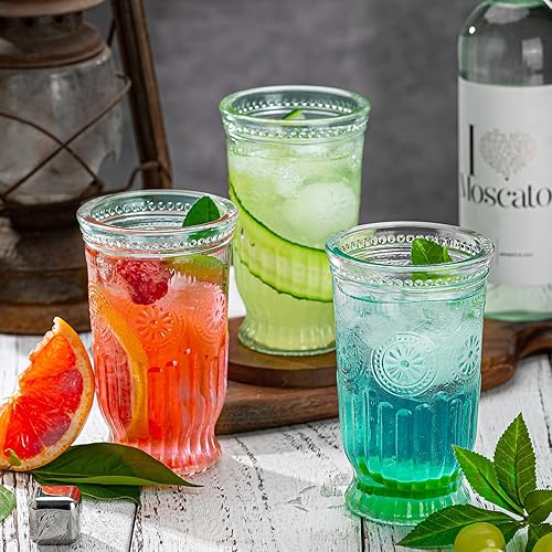 Miniatura 4 de Vasos para beber vintage, 6 vasos altos con diseño en relieve, vasos de vidrio de 16 onzas, vaso alto de vidrio de agua, taza de mojito, vaso de