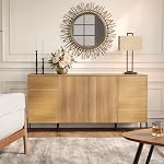 WAMPAT Fluted TV Stand for TVs up to 70”, Wooden Entertainment Center with 4 Doors & Shelves, Modern TV Media Console Table for Living Room, Bedroom, Entryway, Natural Oak, 61.6"