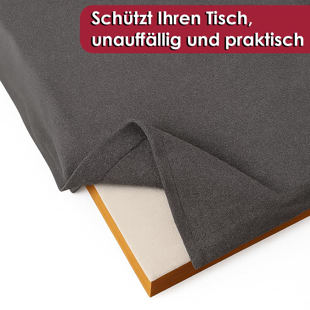 DecoHomeTextil Heimtextilmanufaktur Tischpolster Tischschoner Tischbelag Tischschutz Grau Rechteckig 140 x 400 cm Schutzbelag Schoner