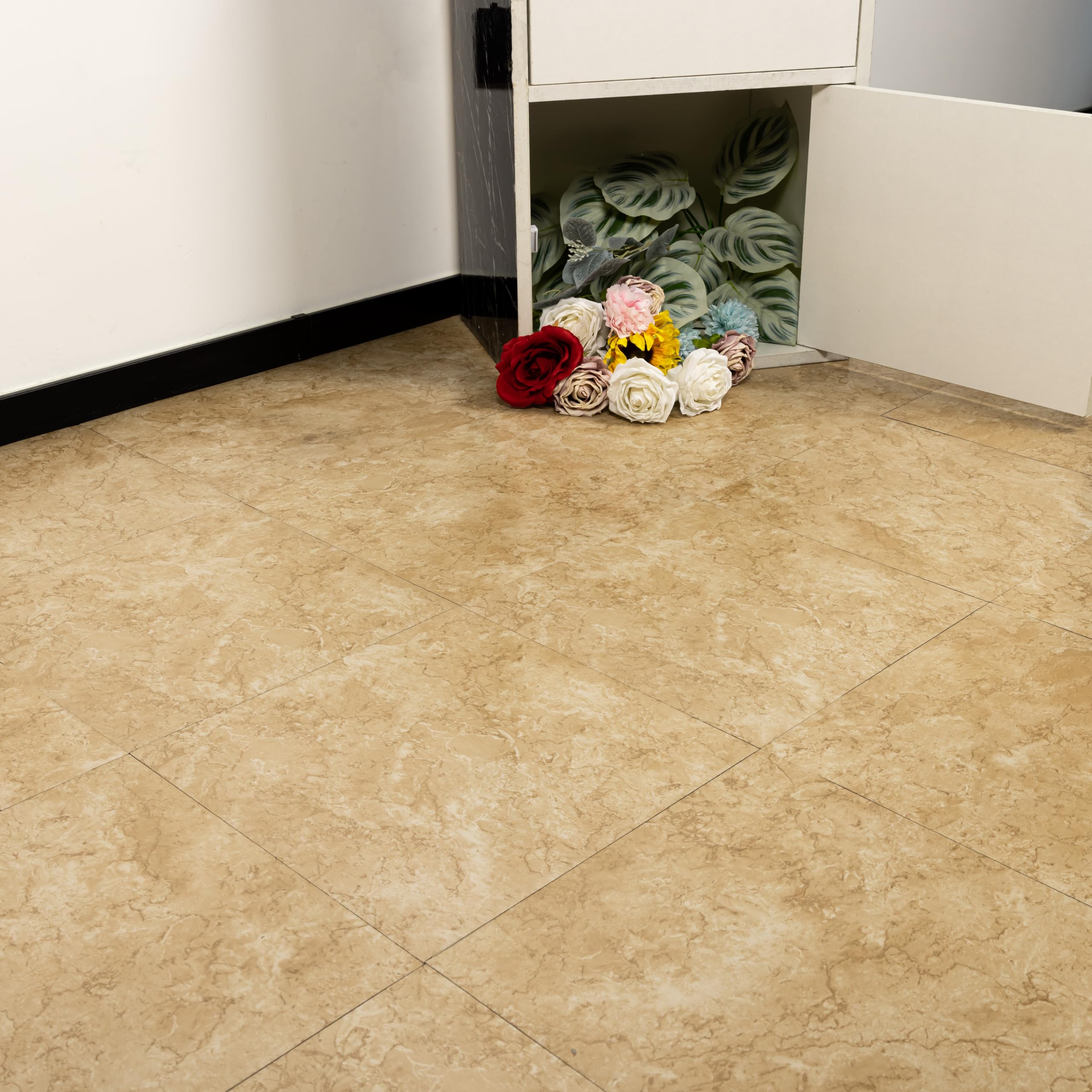 Alow Peel and Stick Floor Tile Yellow, 20pcs Peel and Stick Flooring Waterproof,Marble Vinyl Flooring for Kitchen、Toilet、Laundry Room and More (