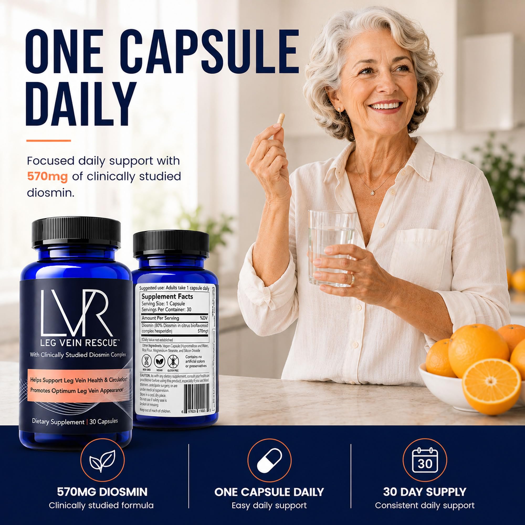 LVR Diosmin Supplement, 570mg, Leg Wellness & Circulation Support, 30 Days — Amazon image 3