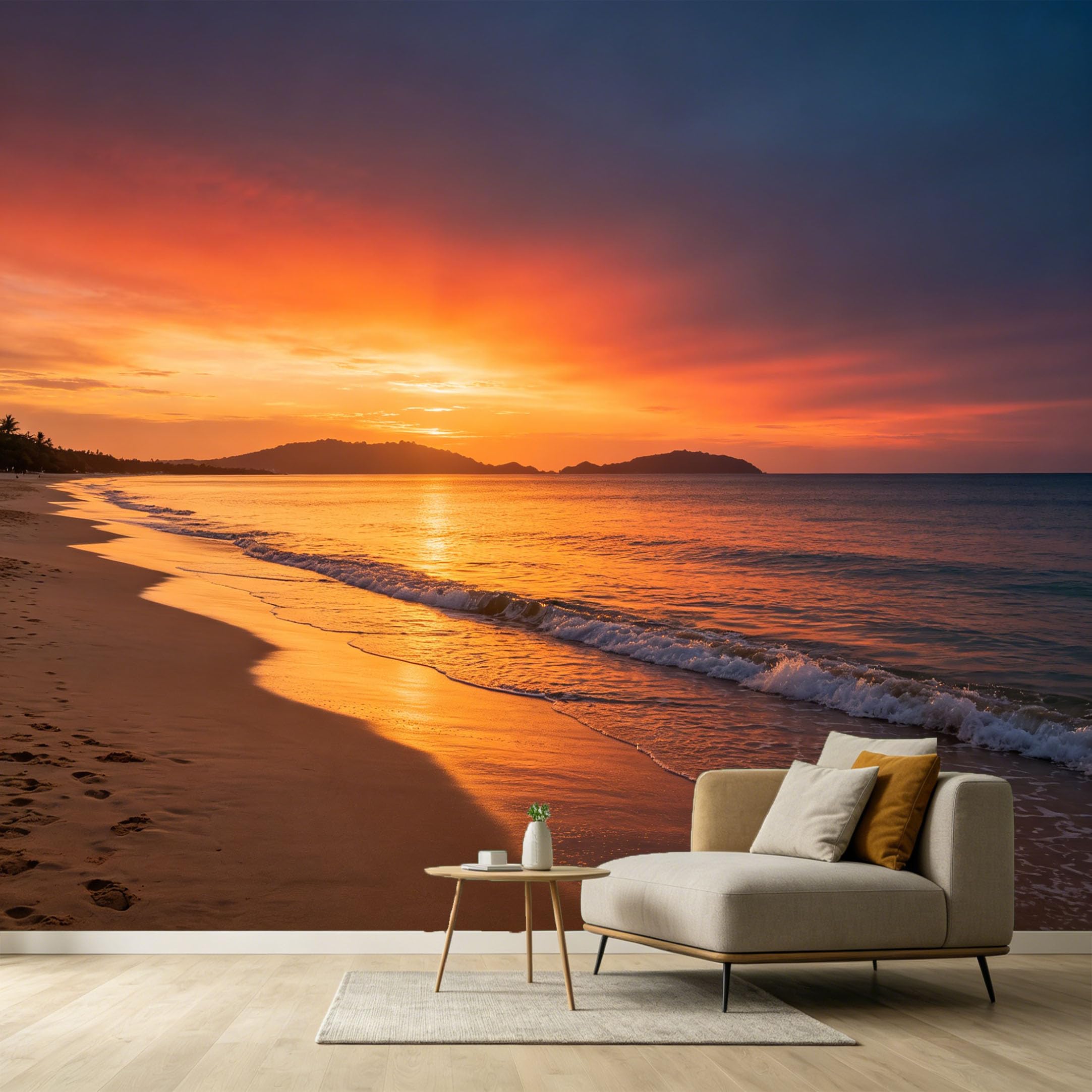 Custom Size Wall Murals Sunset Ocean Coastal Landscape Tropical Beach Waves SelfAdhesive Wall Fabric Removable Large Wallpaper for Photo Living Room