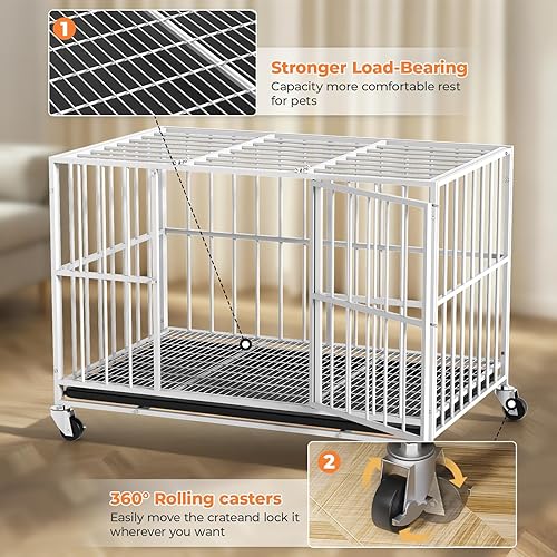 Miniatura 5 de Jaula de acero resistente para perros de 48 pulgadas, a prueba de escape, para interiores, doble puerta, alta ansiedad, bandeja extraíble, perrera
