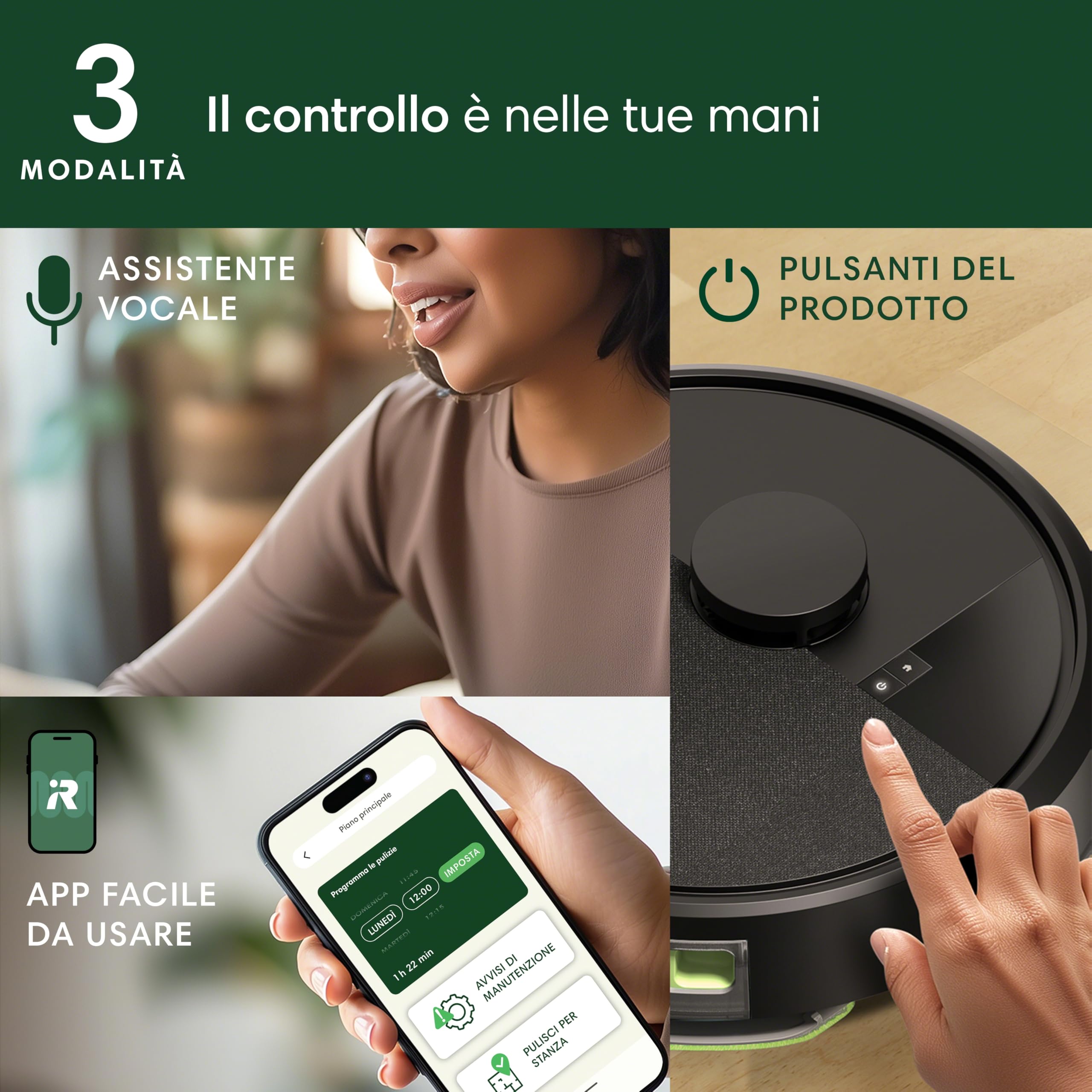 iRobot Robot Roomba 105 Combo + Stazione Autosvuotamento, Robot Aspirapolvere Lavapavimenti, Navigazione ClearView LiDAR, Rileva Tappeti/Moquette, Pulizia Mirata, Controllo tramite App, Nero