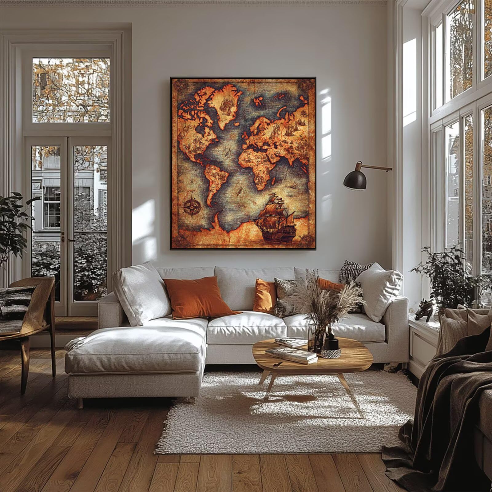 Malowanie numerami dla dorosłych mapa świata kreatywne hobby dorośli z kolorem przejrzystość płótno malarstwo mapy morskie 120x90cm akrylowa farba i pędzle, DIY farba dla dorosłych według numerów na