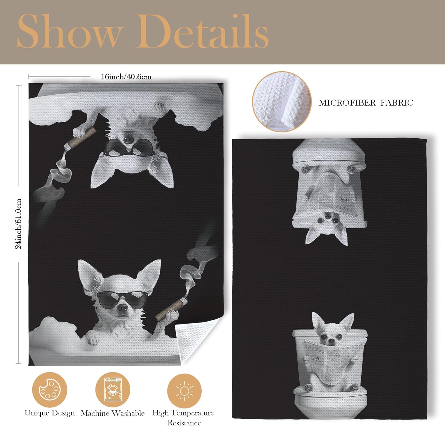 Funny Chihuahua Bathroom Hand Towels, Dog Bathroom Decor, Chihuahua Gifts for Women Men Hand Towels for Bath Room Washroom, Gifts for Dog Lovers, 16x24 Inch Set of 2 - Image 7