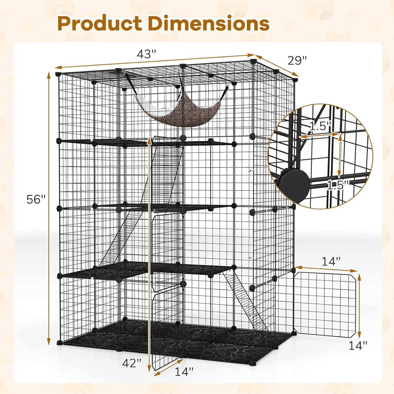 PETSITE 4-Tier Cat Cages Indoor, Metal Wire Cat Enclosure with Extra Large Hammock, 3 Ladders, and 4 Lockable Doors, Detachable Indoor Cat Catio Kennel for 1-4 Cats Kitten, Anti-toppling Kits Included