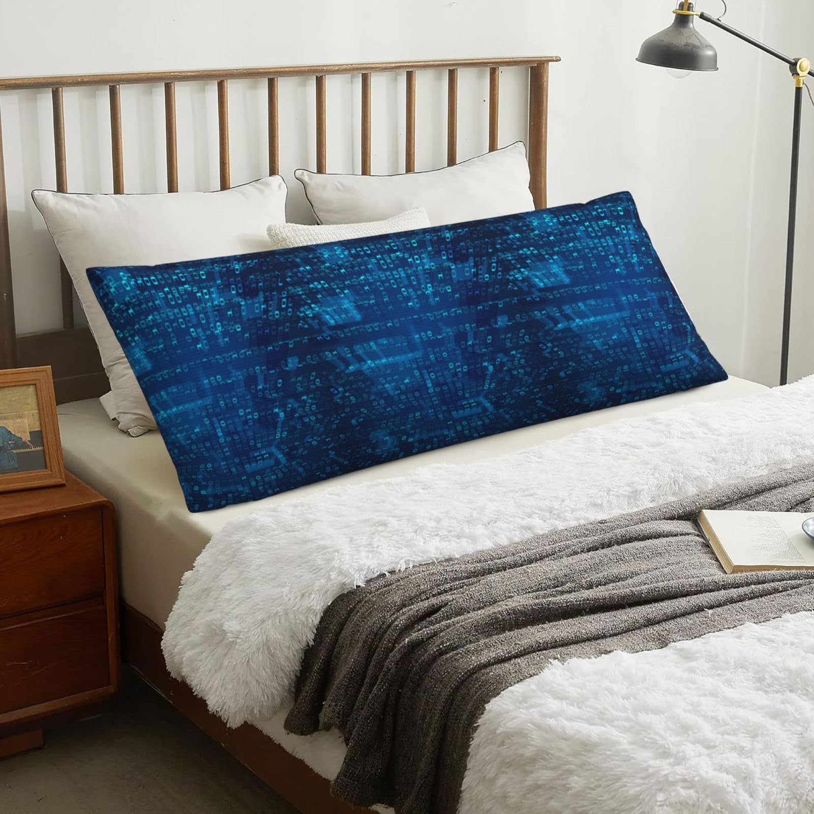 Programmer Blue Binary Code, Body Pillow Cover with Zipper,Long Body Pillowcase 20 x 60 in