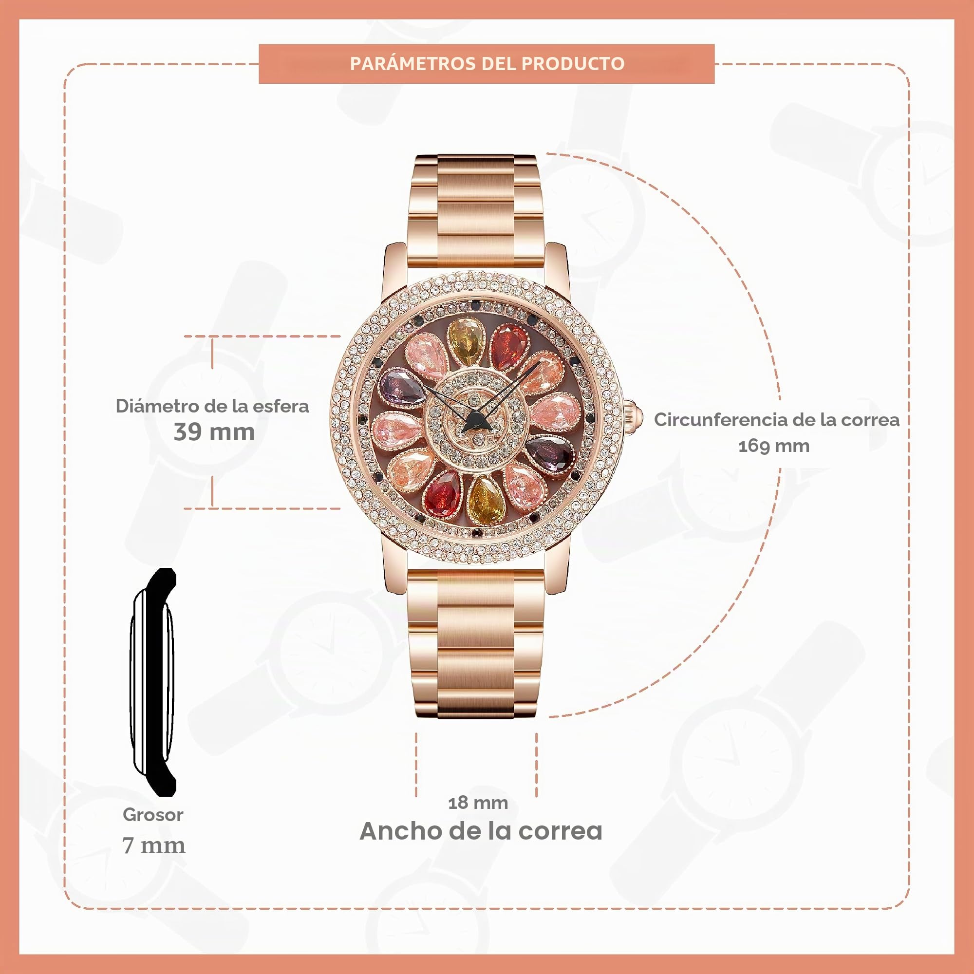 ORSGA Reloj de aleación de acero para mujer, esfera giratoria de diamantes multicolor, reloj para mujer, analógico, último reloj elegante y único para mujer, Multicolor, Moderno