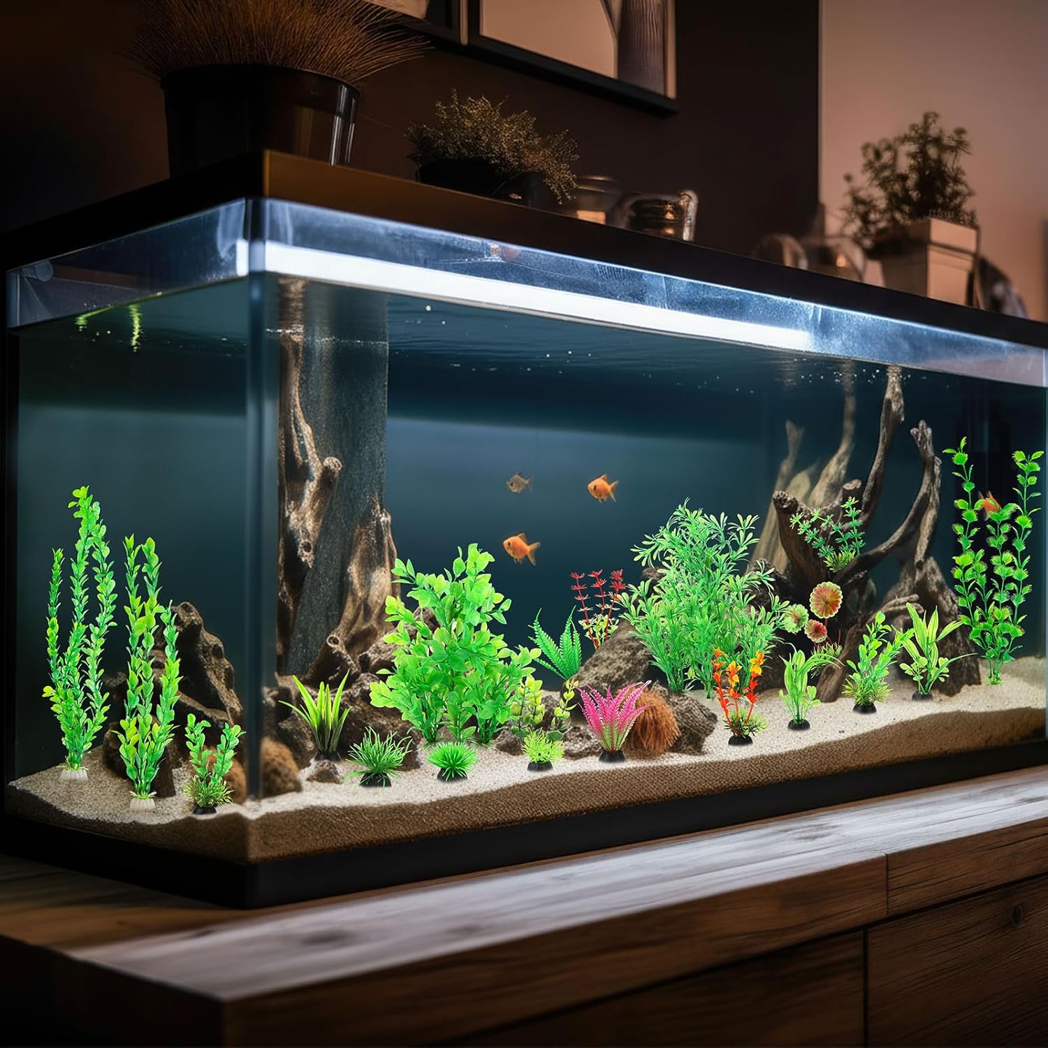 Suncalla 56 Pcs Fake Artificial Aquarium Plants Plastic Realistic Aquatic Fish Tank Plants for Aquarium Decor Green Turtle Fish Tank Accessories Decorations Large Goldfish Betta Water Grass Decor
