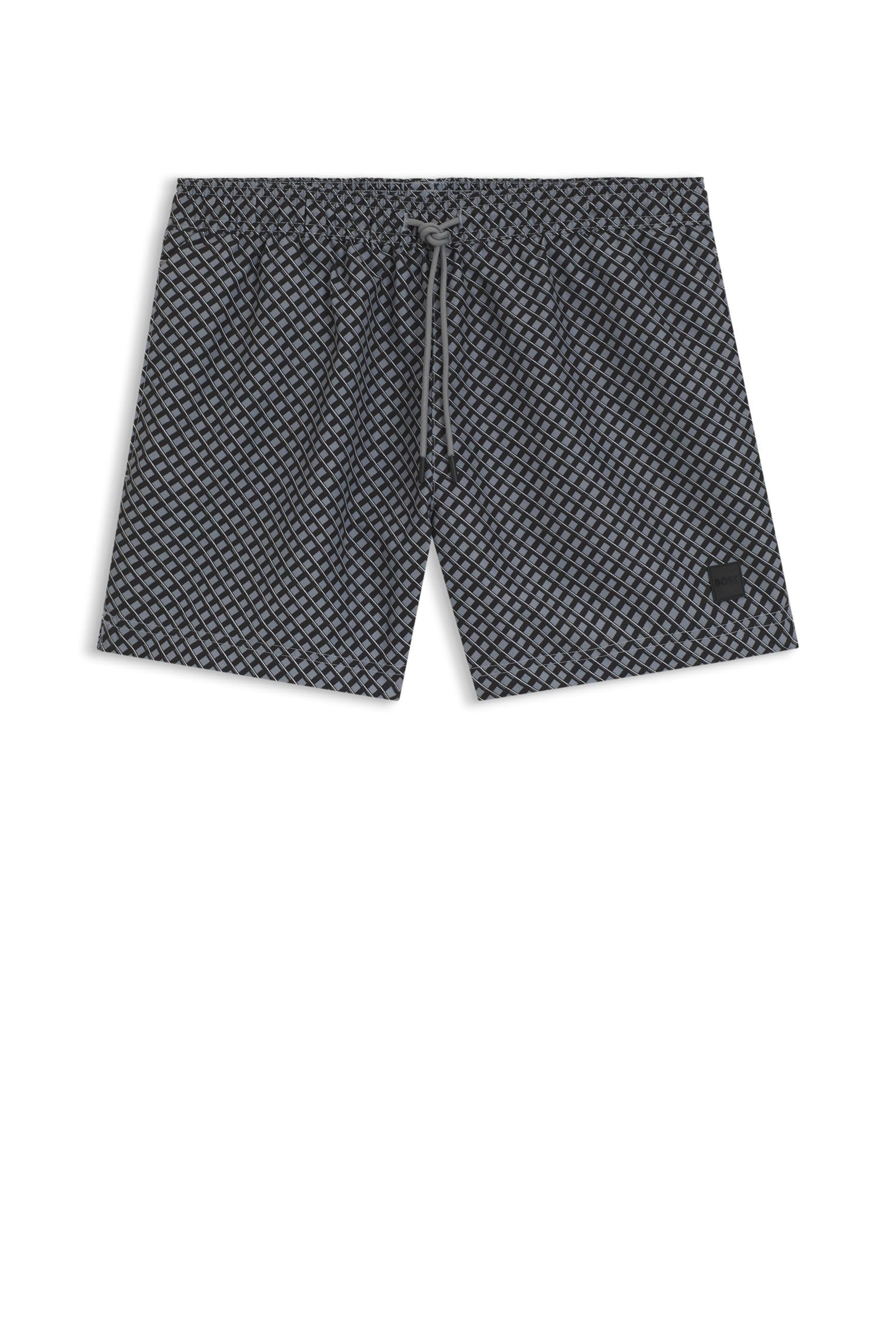 BOSS Mens Vibe Seasonal-Pattern Swim Shorts with Logo Label