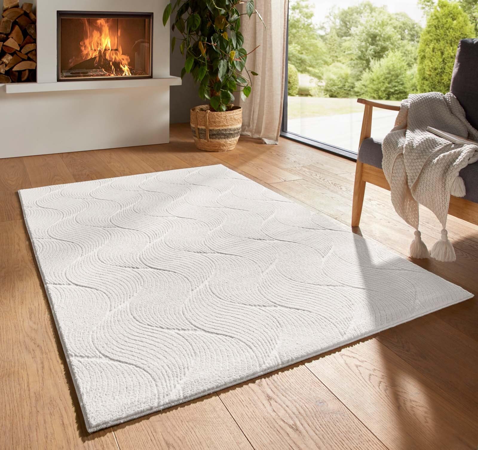Taracarpet Kurzflor Boho Skandi Polyester Teppich in 3D Optik waschbar, pflegeleicht und robust ideal fürs Wohnzimmer, Schlafzimmer und Kinderzimmer auch als Badematte Creme Düne 080x150 cm