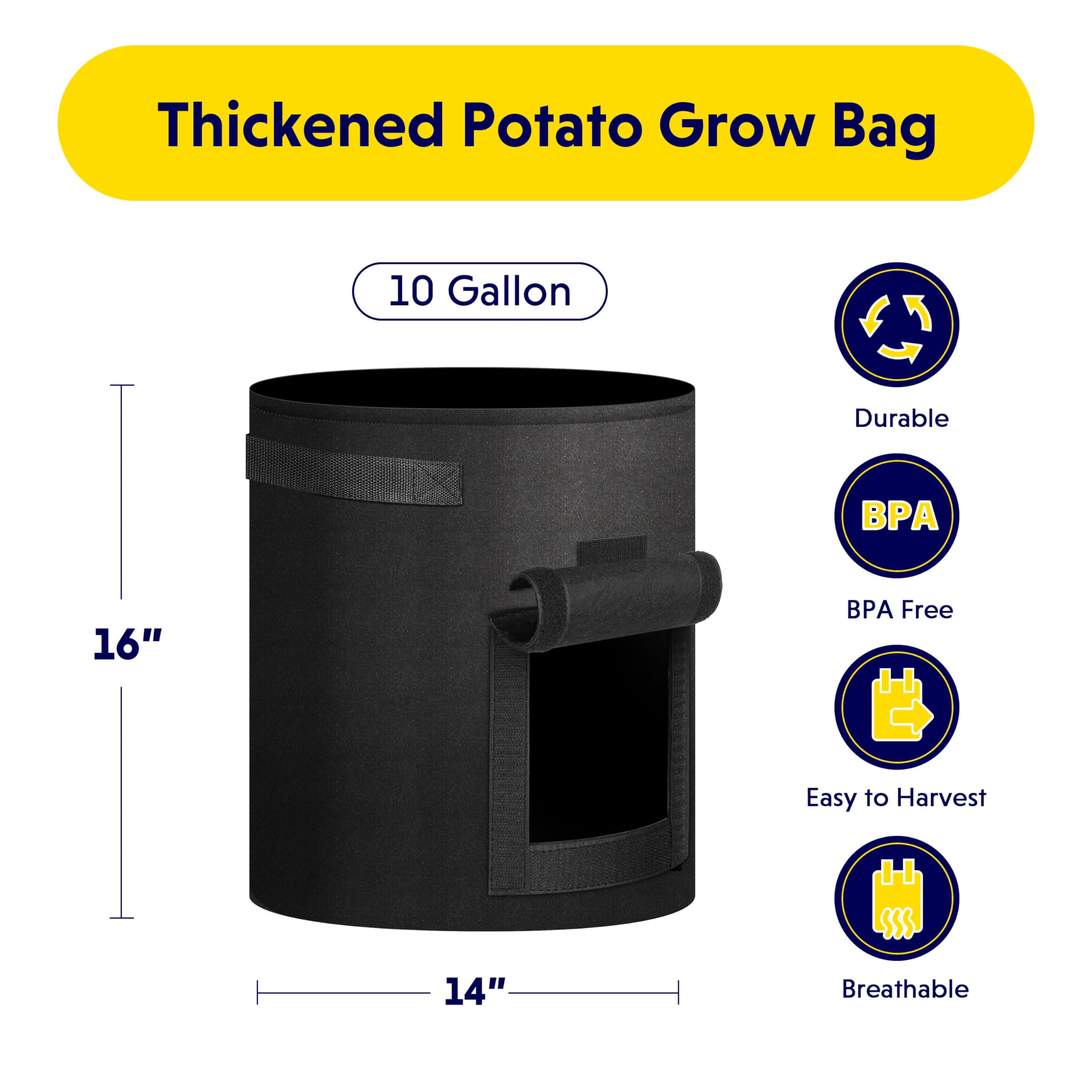 iPower Macetas de Tela de aireación no Tejida Gruesa con asa, Solapa de Acceso y Ventana de Velcro, fácil de cosechar, para Tomate, Verduras, galón