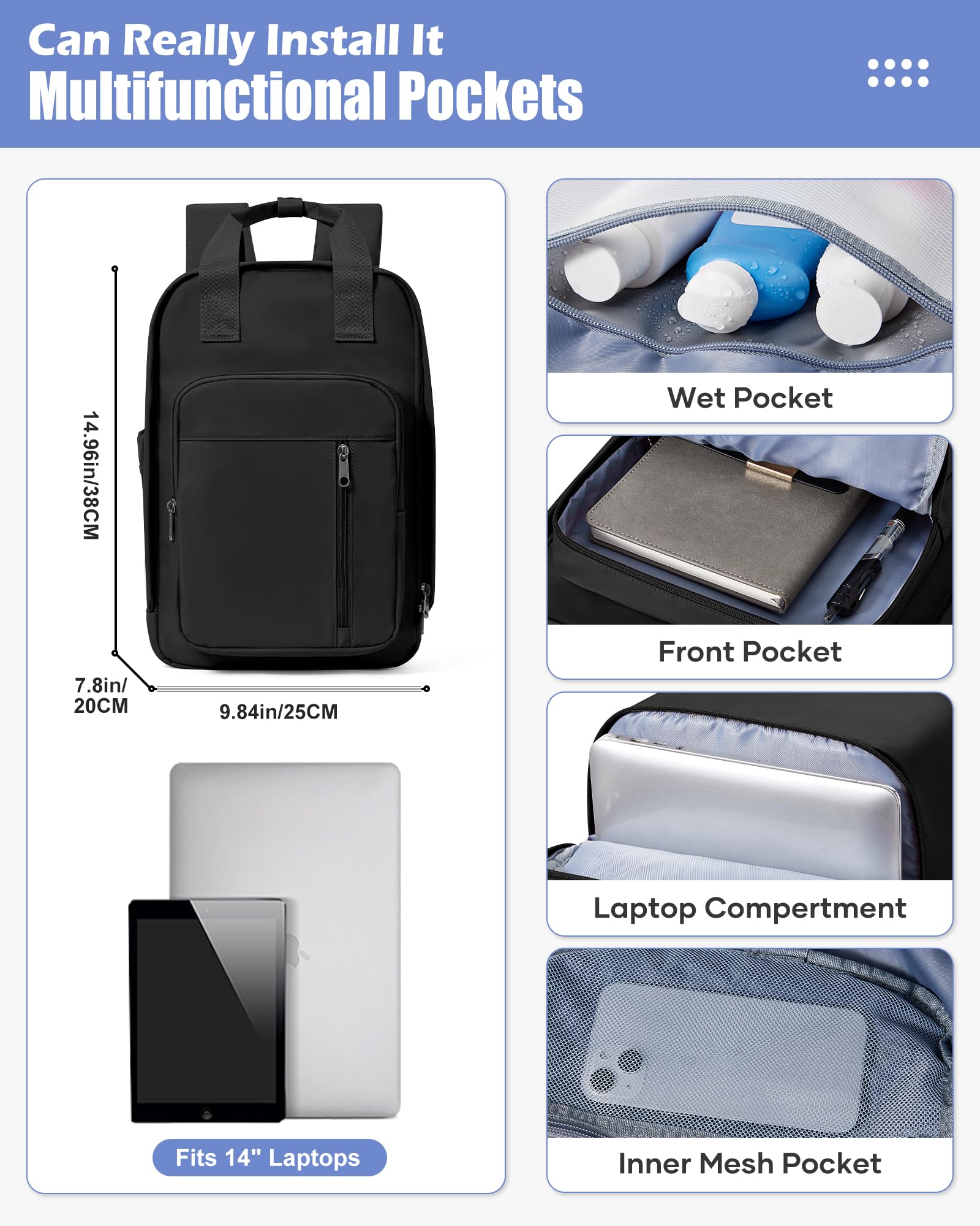 SZLX Zaino Ryanair 40x30x20 Sottovuoto con Pompa Zaino Ryanair 40x20x25 Donna Zaino da Viaggio Wizzair Bagaglio a Mano Uomo per Laptop da 14 Pollici Borse da Cabina 45x36x20 Easyjet con Porta Scarpe