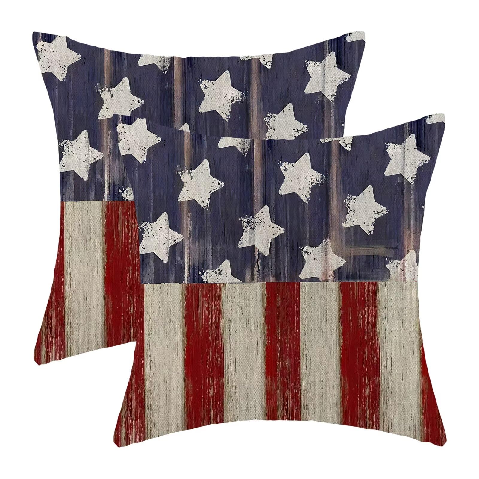 4th of July Memorial Day Pillow Covers 20x20 Set of 2, American Day Patriotic Retro Star and Stripe Decorative Throw Pillowcase Independence Day