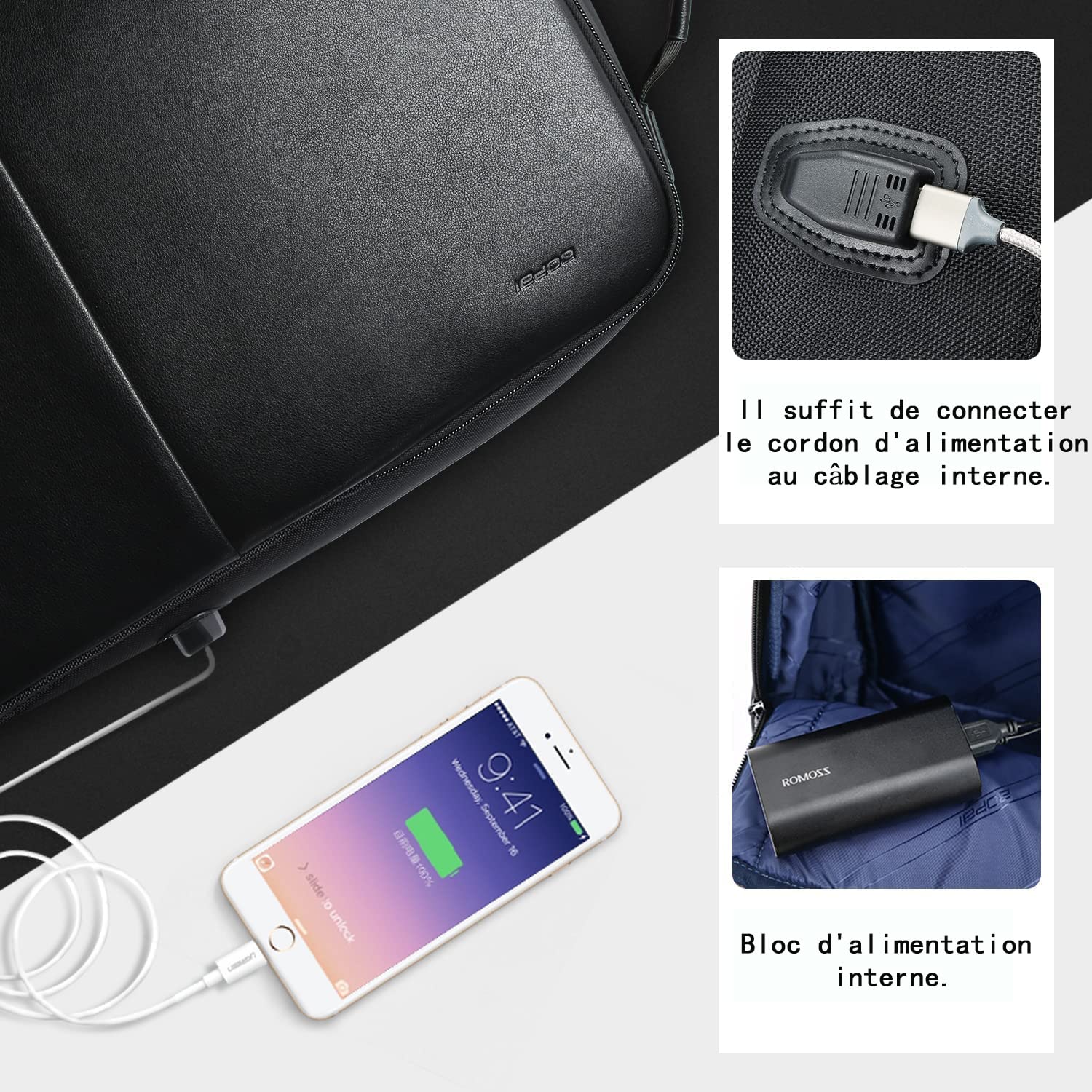 BOPAI Antifurto Zaino per Computer PC Portatile Notebook Impermeabile per Laptop Business da Uomo da 15,6 Pollici con Porta USB di Ricarica Nero