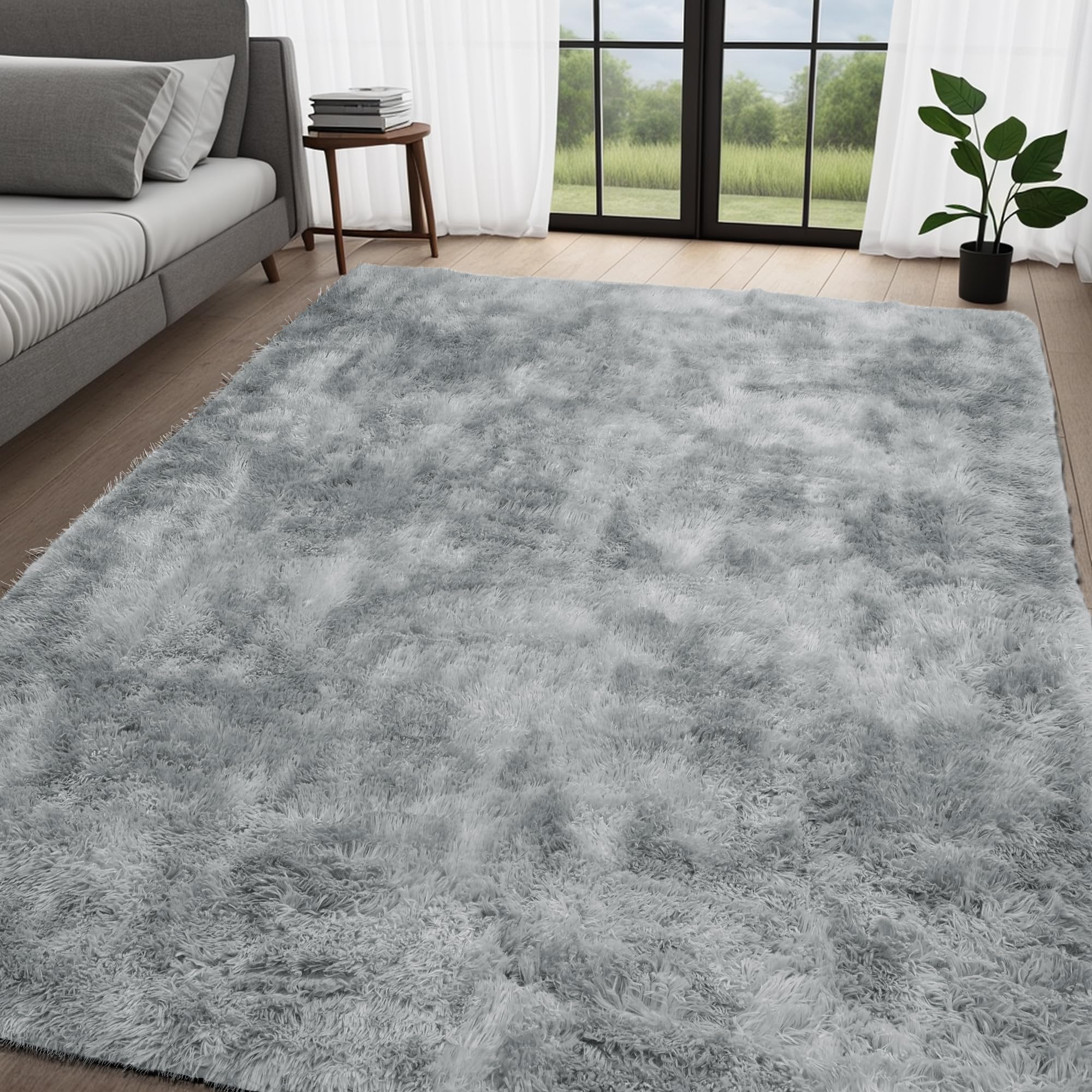6x9 Area Rugs for Living Room Bedroom, Soft Area Rug Deerly Shaggy Large Kids Room Rug Non-Slip Cute Rug for Dorm Kids Room Area Rug Home Decor, Tie Dyed-Light Grey