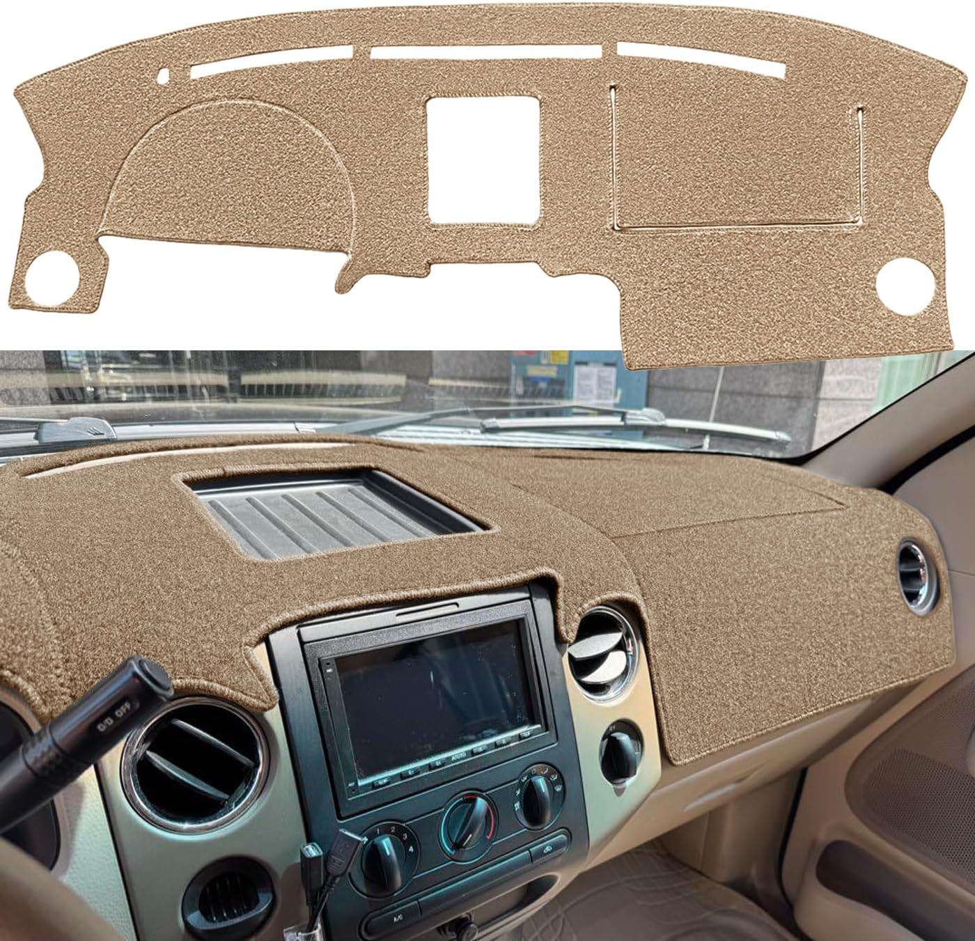 Yiz Dash Cover Mat Custom Fit for Ford F150 Pickup Truck 2004 2005 2006 2007 2008 / Lincoln Mark LT, Dashboard Cover Pad Carpet Protector J58 (Beige)