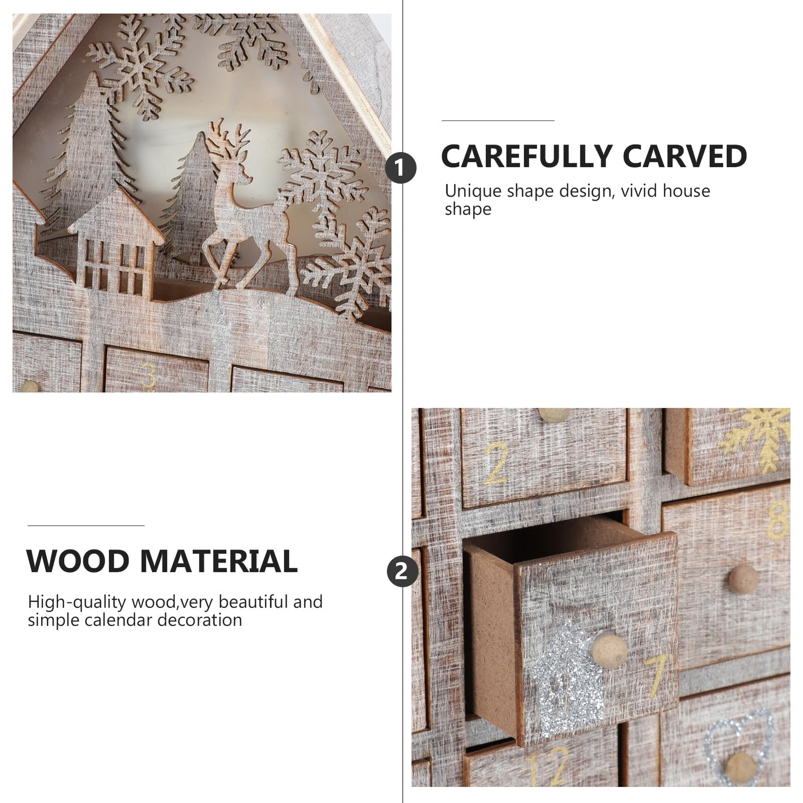 Baluue Calendario Natalizio in Legno Cassetto Luminoso a Forma di Casa Decorazione da Scrivania per e Famiglia Ornamento Natalizio Decorativo per Casa e Ufficio