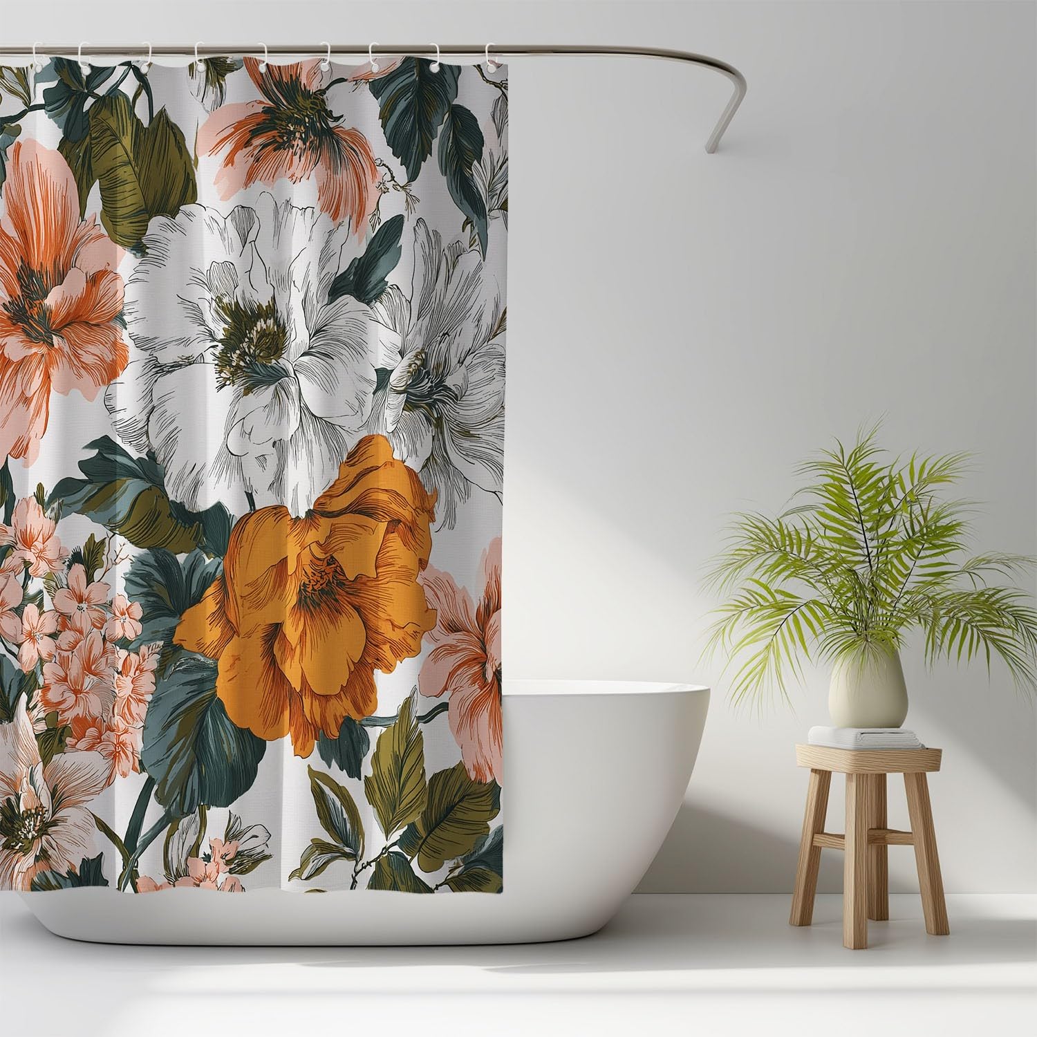 Generico Stile Bohemien Tenda Da Doccia Fantasia Astratto Fiori Multicolore, Tenda Da Doccia Per Bagno, Vasca Da Bagno, Tenda In Poliestere Impermeabile Con Ganci In Plastica, 200 x 200 cm