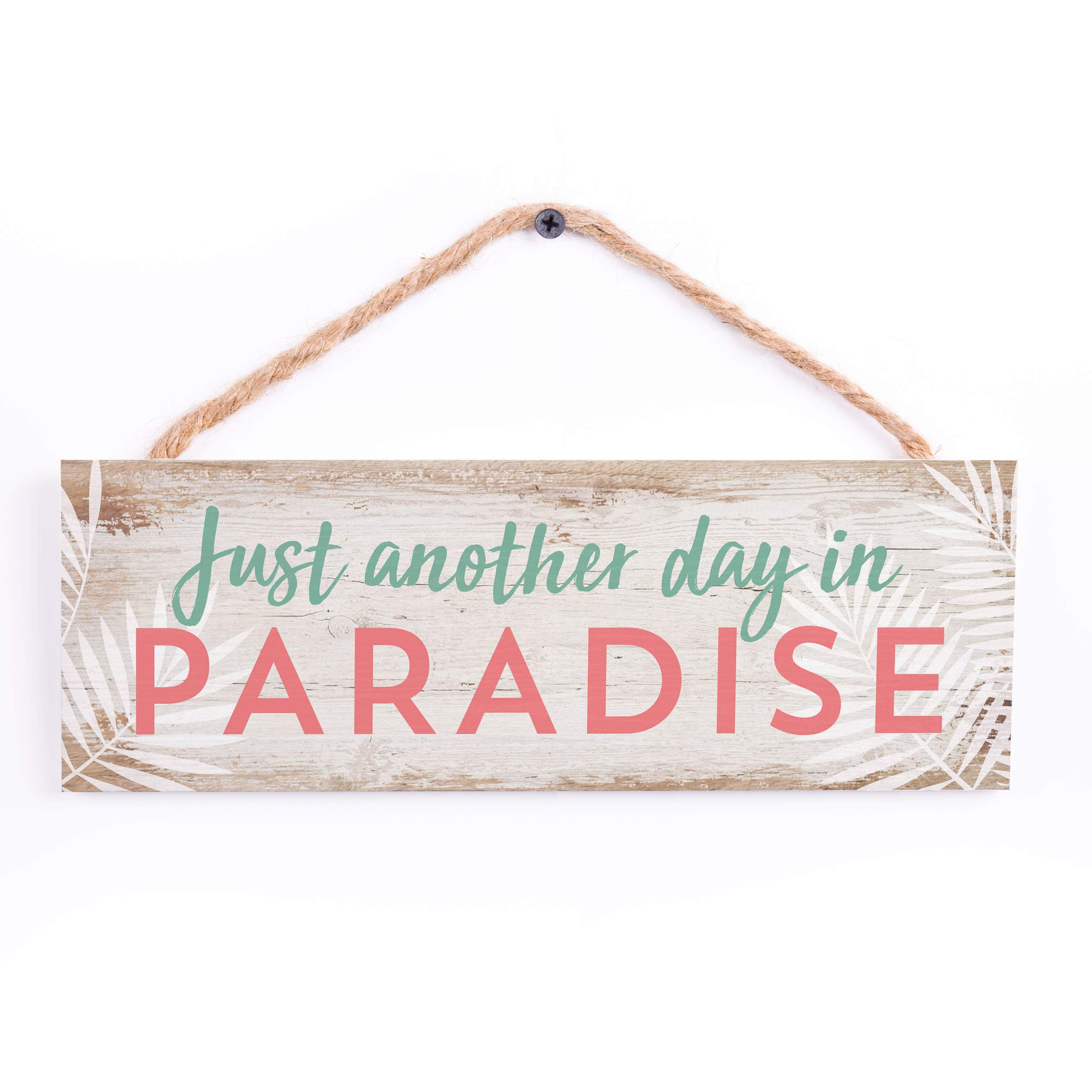 Day In Paradise Beach Coral 10 x 4 Pine Wood Hanging Décor String Sign