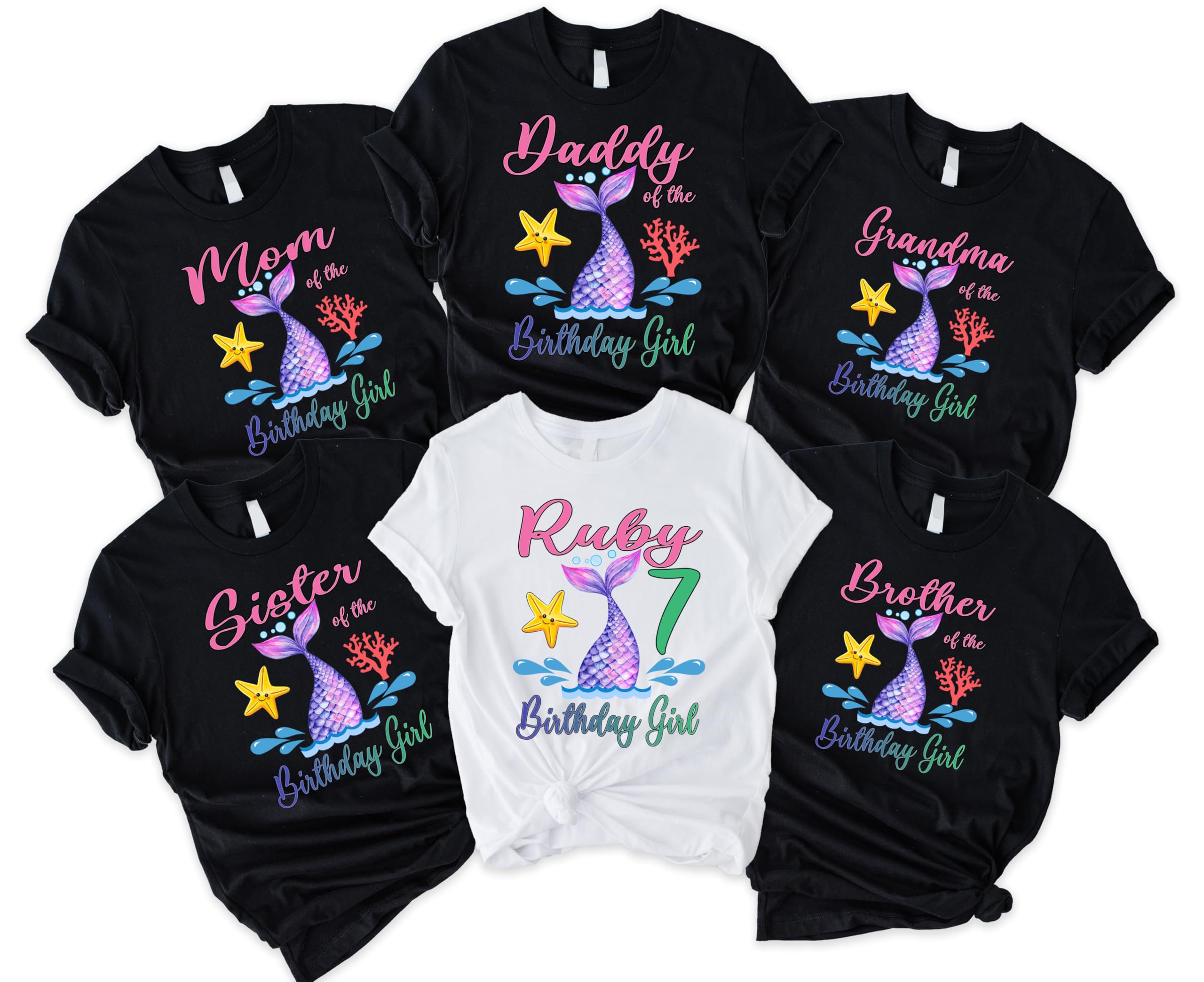 Mermaid Birthday Shirt, Mermaid Tail Custom tShirt, Personalized Mermaid t-Shirt, Mermaid family shirts, Mermaid matching family Birthday Shirts, Birthday t-shirt for girls and boys