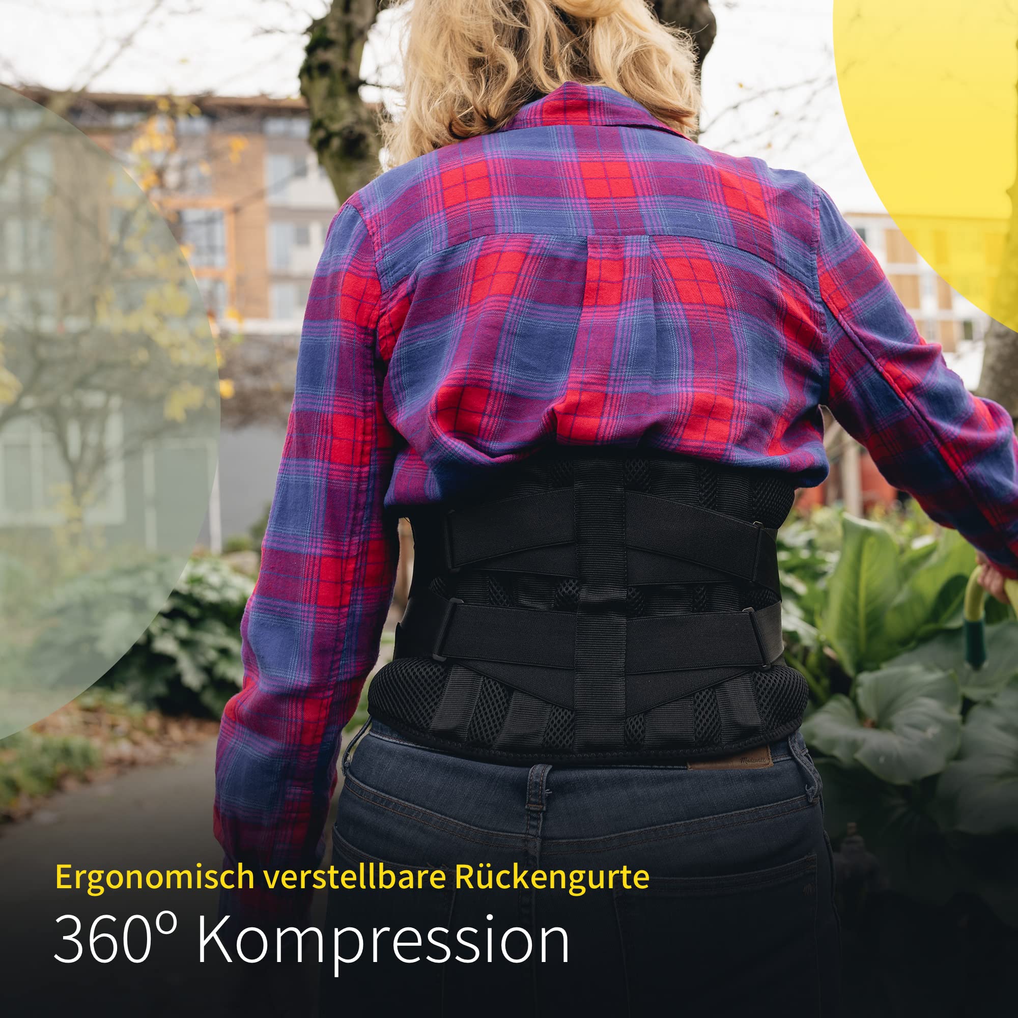 BraceUP Rückenstütze mit Lumbalkissen - Rückenstütze, Rückenstützgürtel, Lendenwirbelstütze für Männer und Frauen (L/XL)