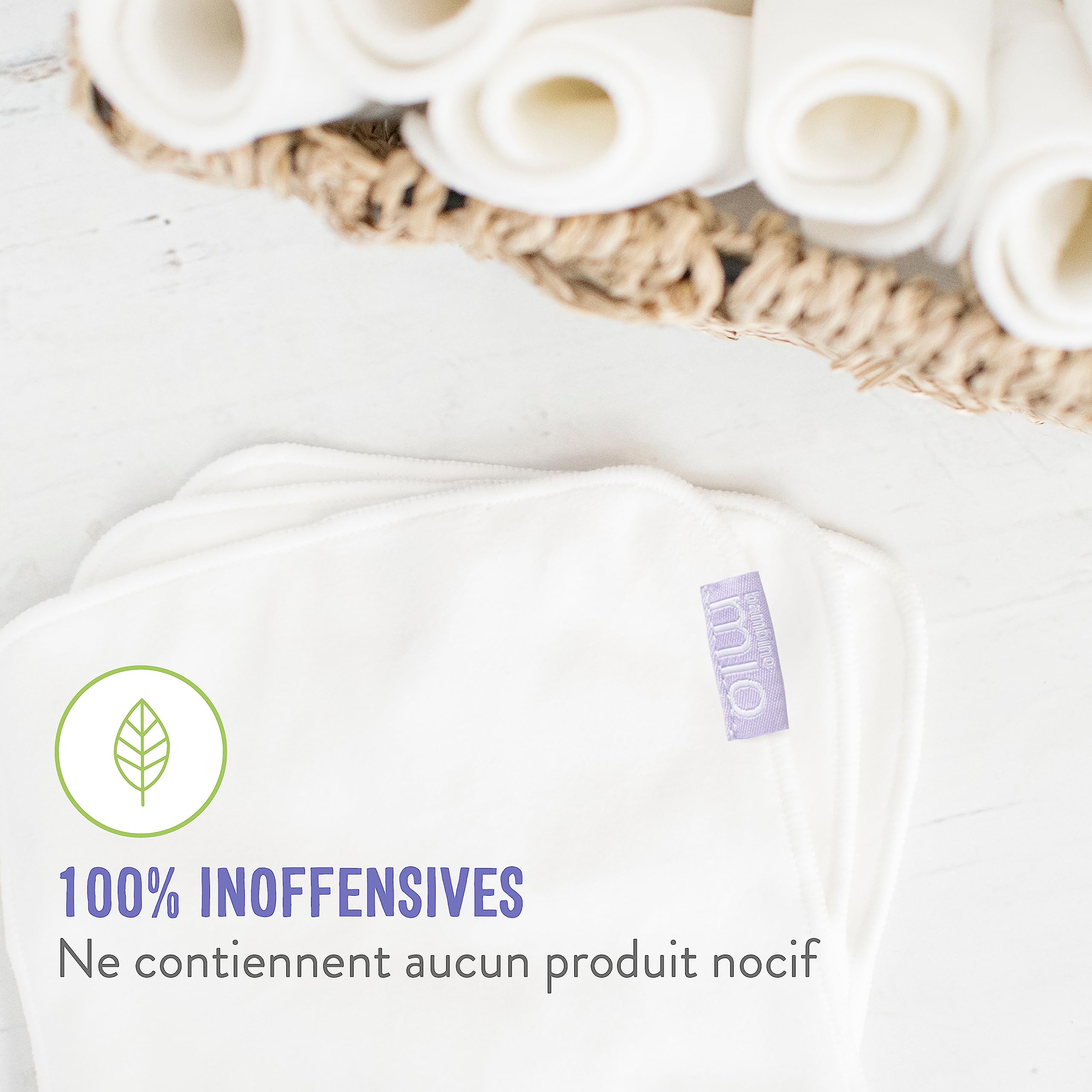 Bambino Mio, Lingettes bébé lavables Extra+, Saines, Zéro déchet, Deux utilisations, Lot de 10, Neige - L'emballage peut varier