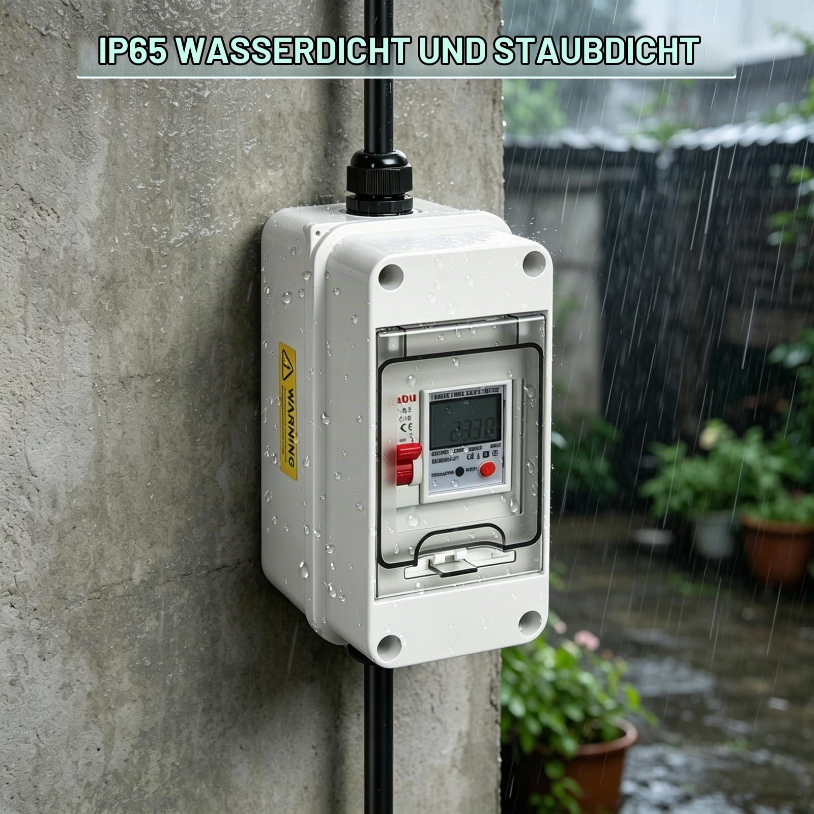 Mobiler Digitaler Stromzähler 80A 230V, Outdoor Mobiles Messgerät mit IP65 Wasserdichtung 16A LS-Schalter Speicher und Reset Funktion, Tragbar Stromzähler für Wohnmobile und Elektrofahrzeuge