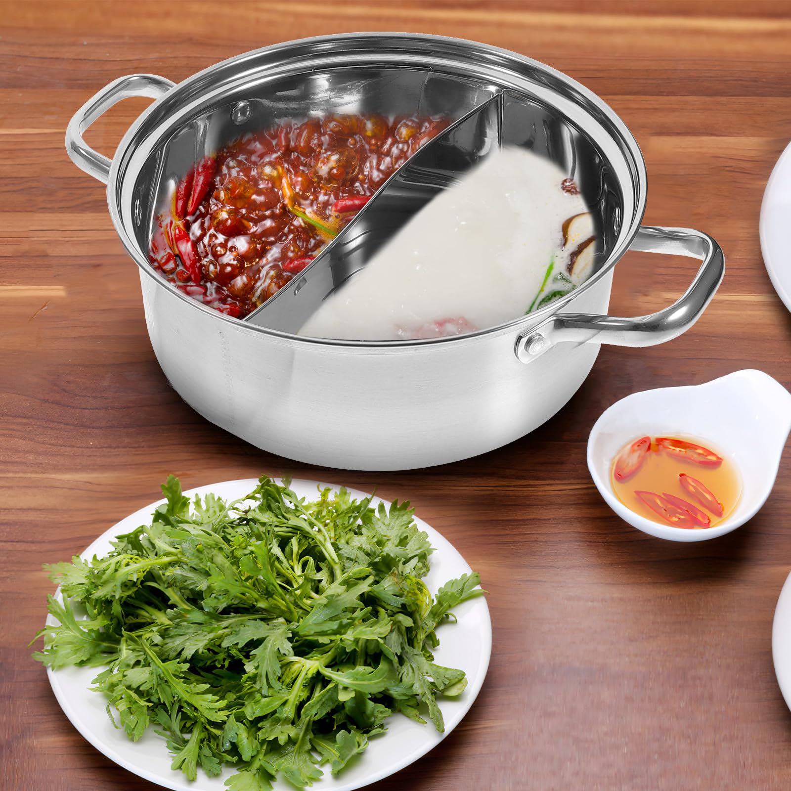 Housoutil Pentola Hot Pot in Acciaio Inossidabile Doppio Divisore, Facile da Pulire di Fattura Fine, Adatta a Cucina a Gas e Induzione