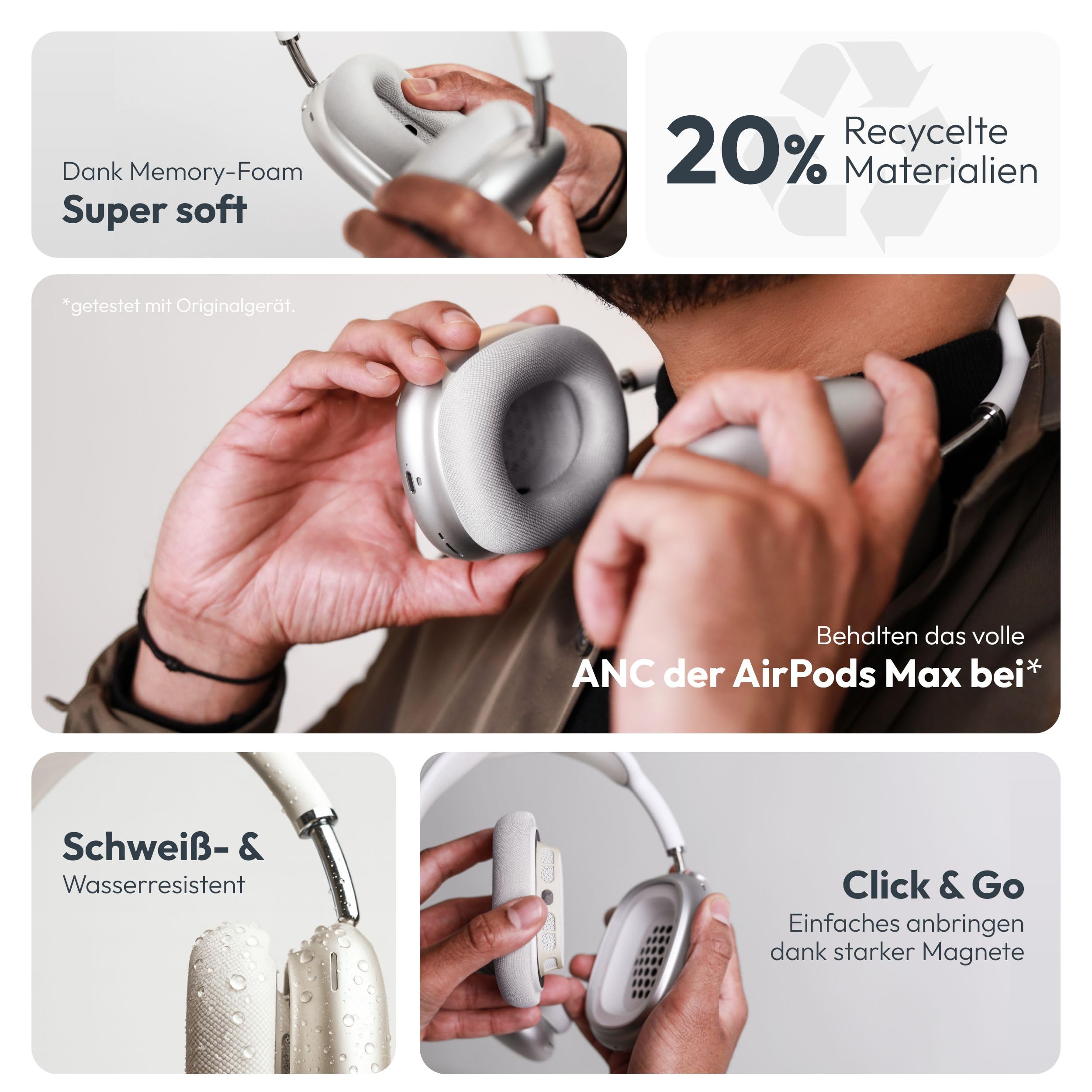 Vonmählen Air Cushions Coussinets de rechange pour AirPods Max, fixation magnétique, respirants et résistants à la transpiration, champagne