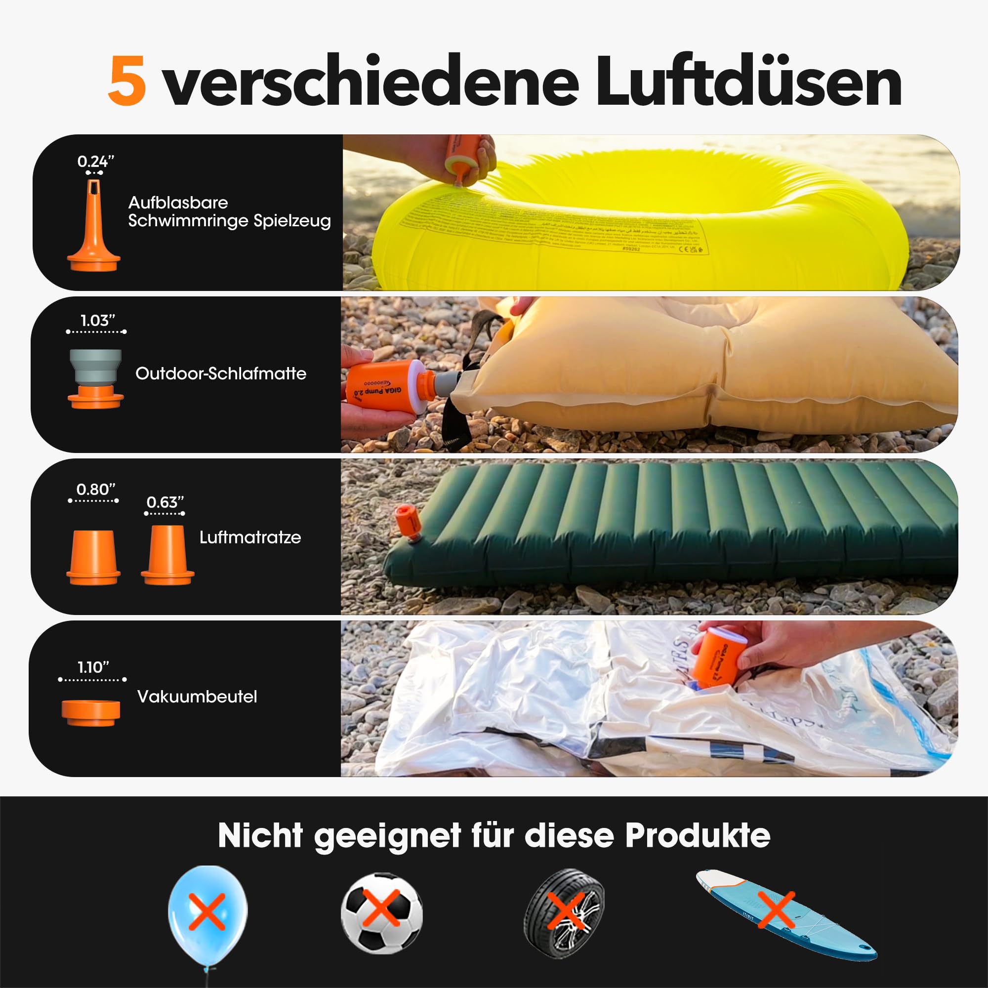 GIGA Pump 2.0 Pompe à air électrique portable 1300 mAh Batterie rechargeable Ultra Mini pompe de gonflage/dégonflage pour bouées, matelas gonflable, lit, jouet de piscine avec lumière 400 lm