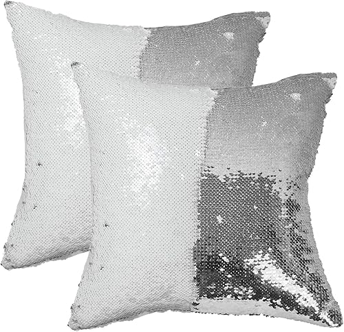 Miniatura 2 de JYFLZQ Fundas de almohada de lentejuelas en blanco para sublimación, 2 unidades, 16 x 16 pulgadas, color plateado, reversible, con lentejuelas,