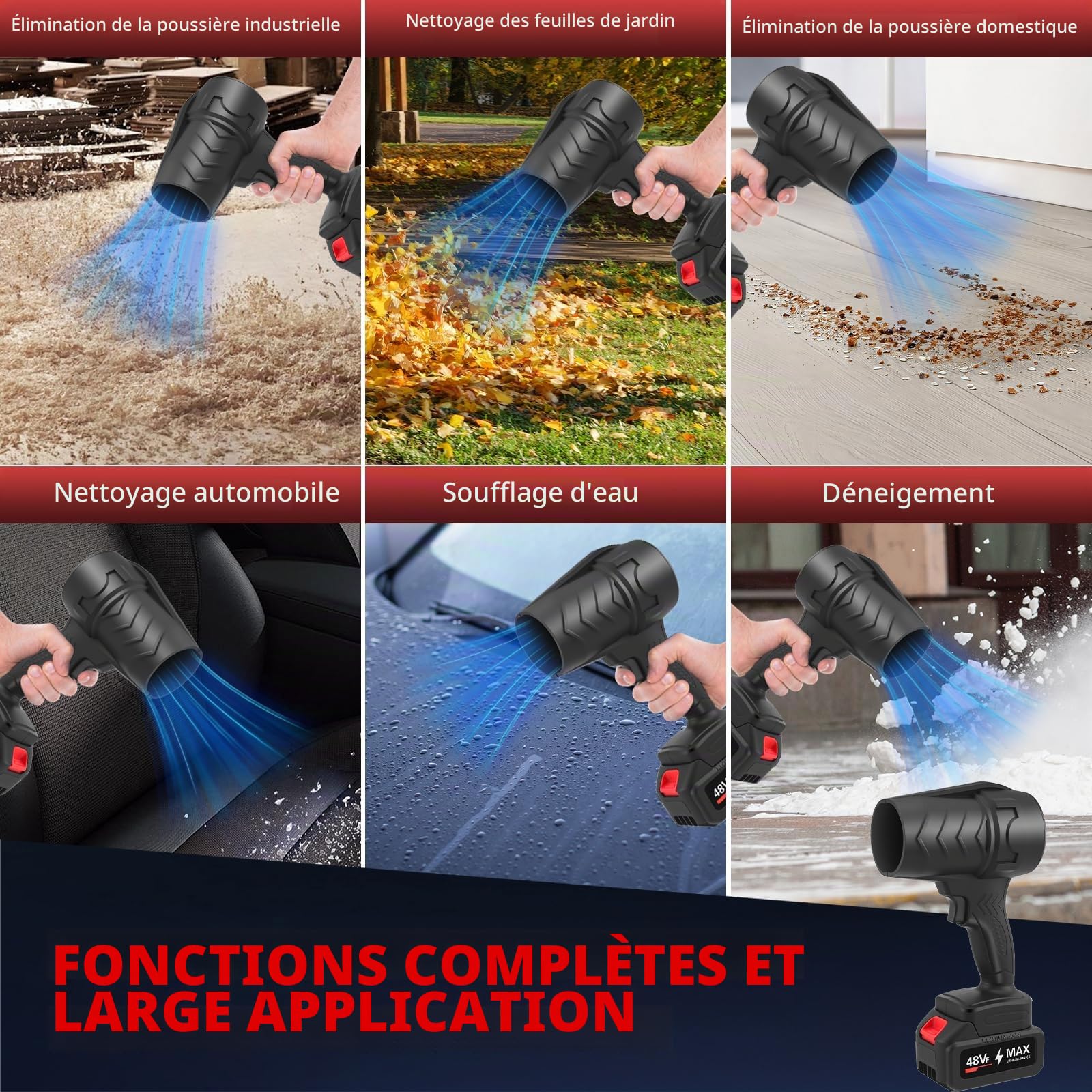 Souffleur De Feuilles sans Fil avec Batterie, 39000tr/Min Souffleur Feuille avec Batterie 1500mah & Chargeur, Souffleurs De Feuilles pour Sécheur De Voiture, Jardin, Poussière, Neige, Nettoyage des