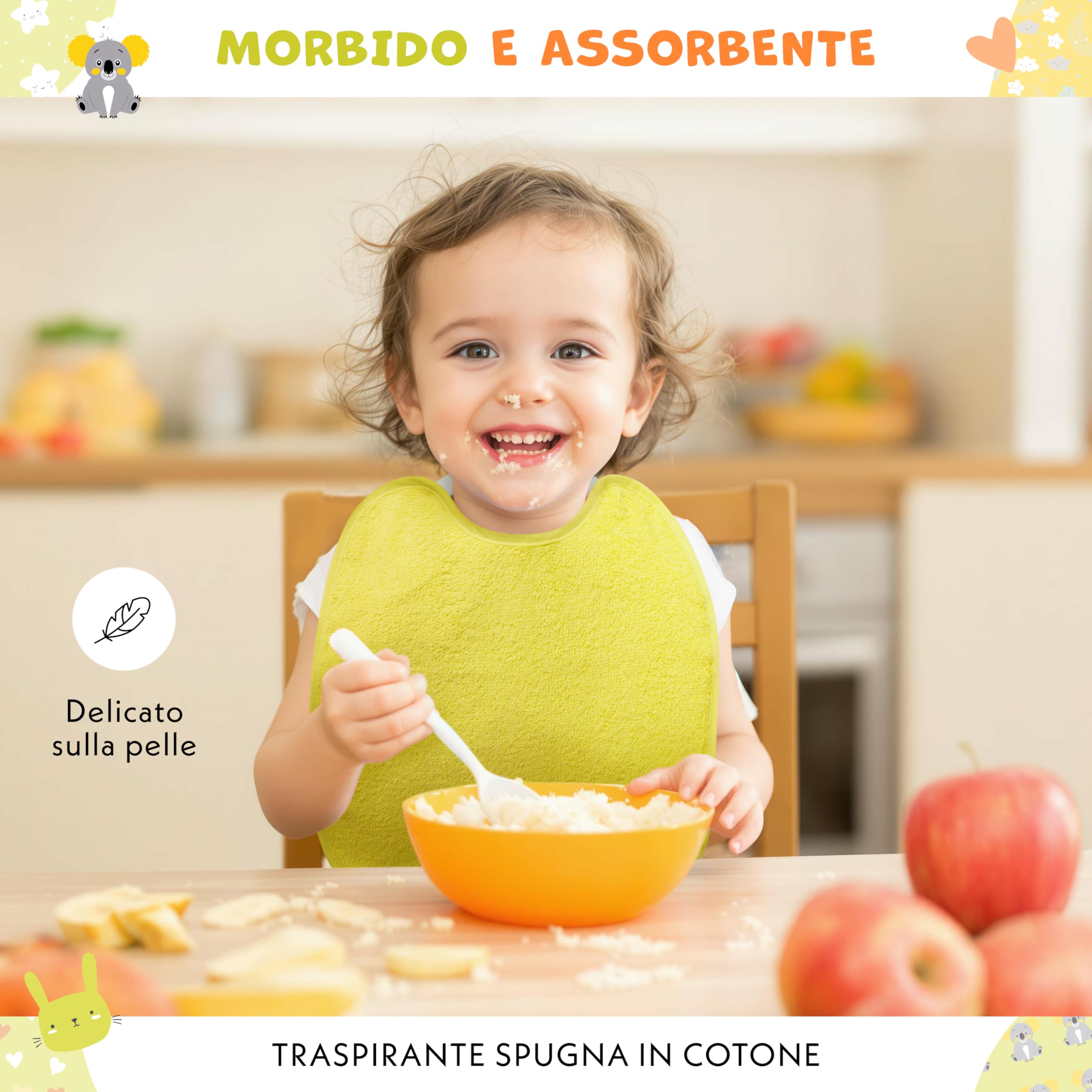 Bavaglini asilo con Elastico 5 pz Impermeabile Morbido Cotone 25x29 cm per Bambini 0-3 Anni