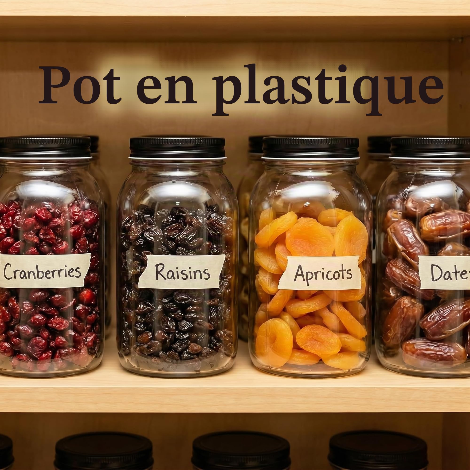 novelinks Lot de 6 bocaux hermétiques en plastique sans BPA avec couvercles en métal, pour garde-manger, épices, collations, cuisine et salle de bain, étanches et réutilisables (noir)