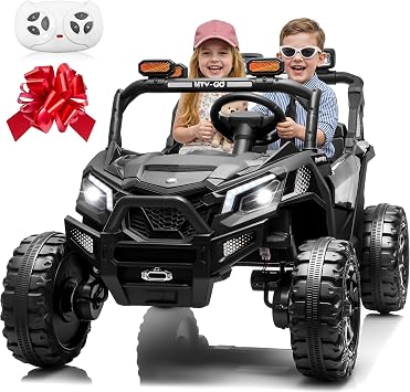 24V Ride on Car 2 Seater Ride on UTV w/4X200W Motor, Gift Flower, Remote Control 24 Volt Ride on Toy Cars for Big Kids, Birthday Gift, Black