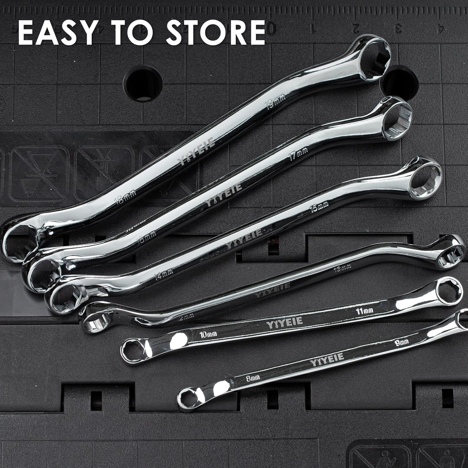 6 Pc. Bolt Extractor Wrench Set, Metric 8-19mm, 6 Point Box End Wrench Set with 45° Offset, CR-V Steel, Stripped & Rounded Bolt Remover Wrench with EVA Foam