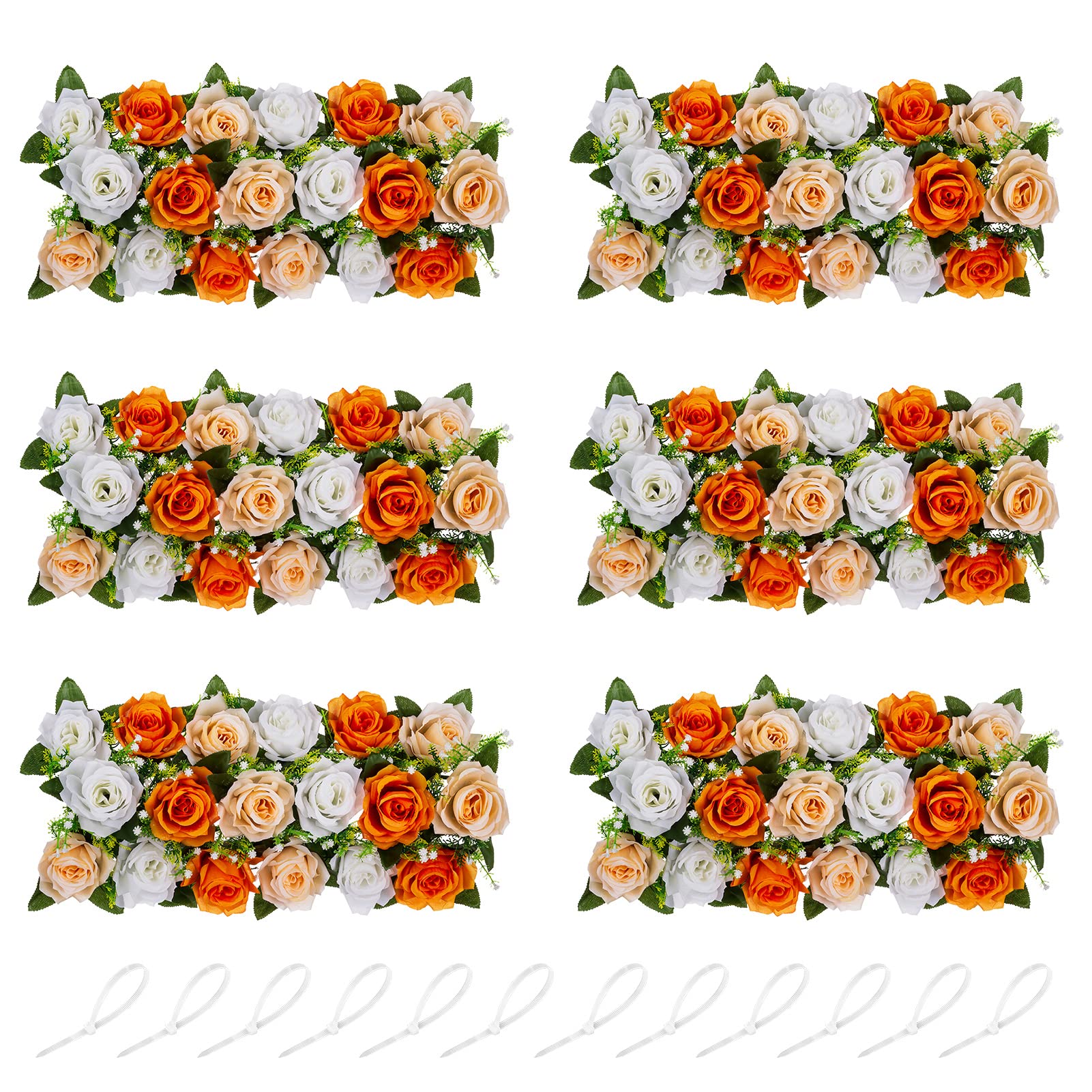 NUPTIO Artificial Flower Centerpieces for Tables - 6 Pcs Orange & White Flowers 19.6in Long Fake Roses Arrangements - Faux Floral Arrangement for Wedding Party Dining Table Centerpiece Decorations
