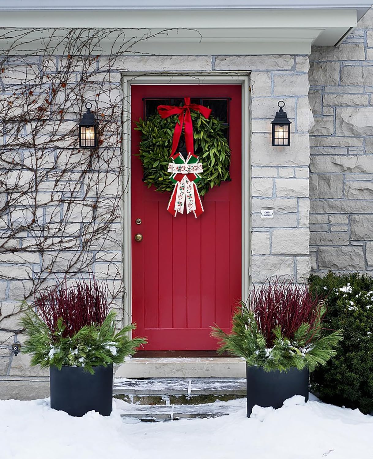 Large Christmas Bows for Wreath, Merry Christmas Wreath Bows Red Green Velvet Bow Winter Holiday Craft Ribbon Bow Xmas Candy Tree Bows for Front Door Christmas New Year Decorations - Image 7